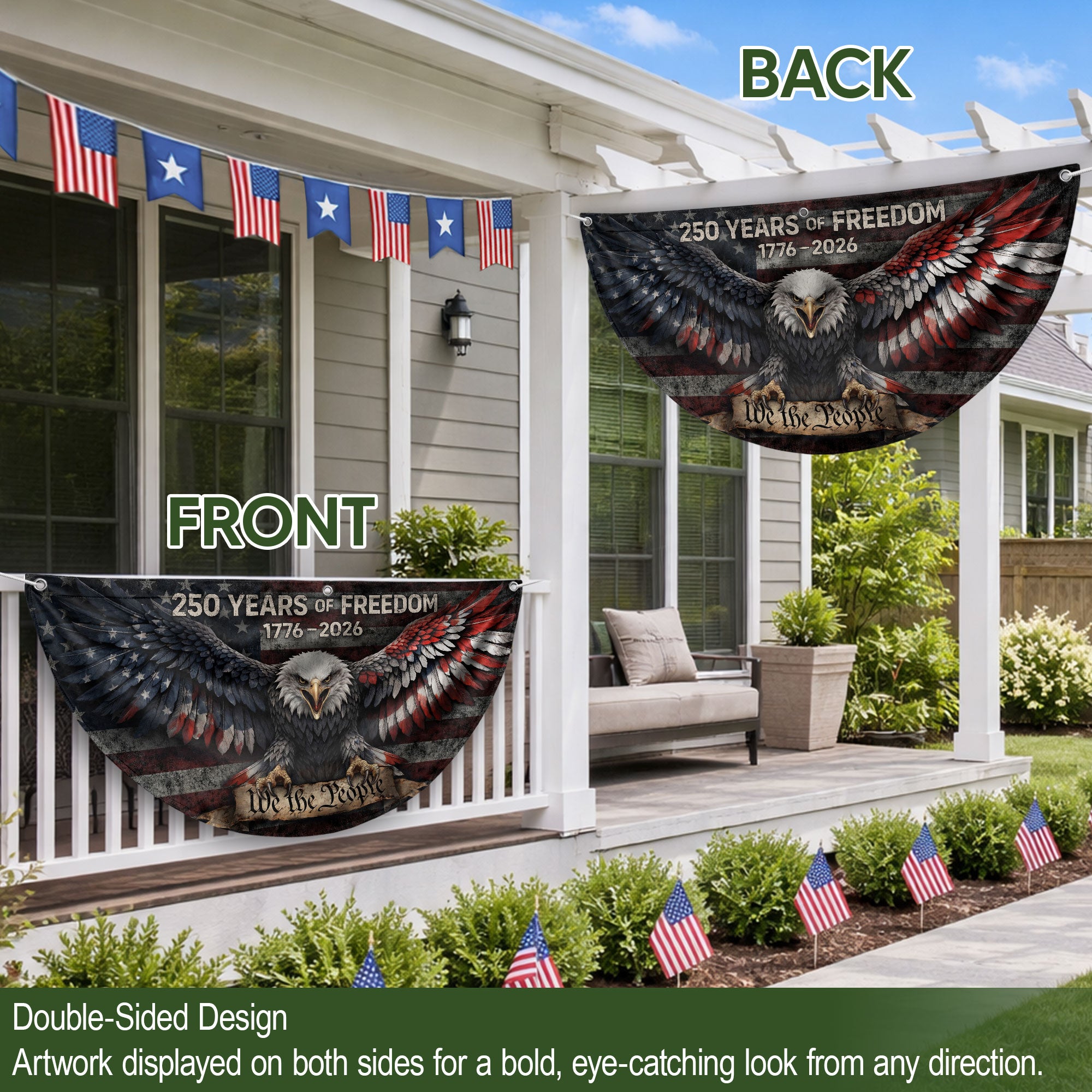 Fence Flag USA 250th Anniversary 1776–2026, American Eagle Patriotic Outdoor Banner, 250 Years of Freedom Flag