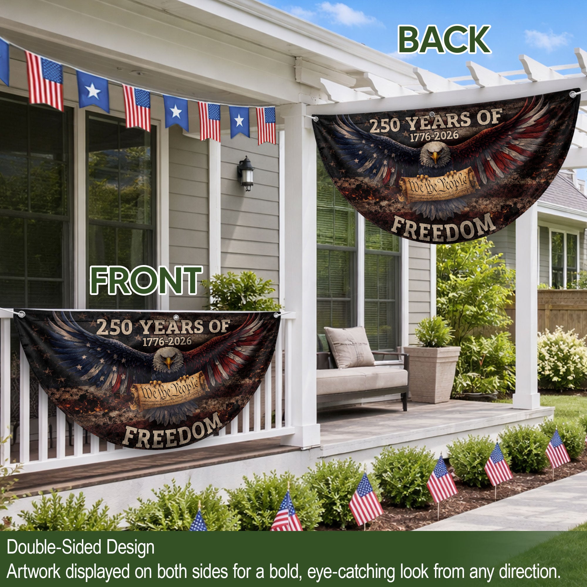 Fence Flag USA 250th Anniversary 1776–2026, American Eagle Patriotic 250 Year Flag, Outdoor Banner Decor