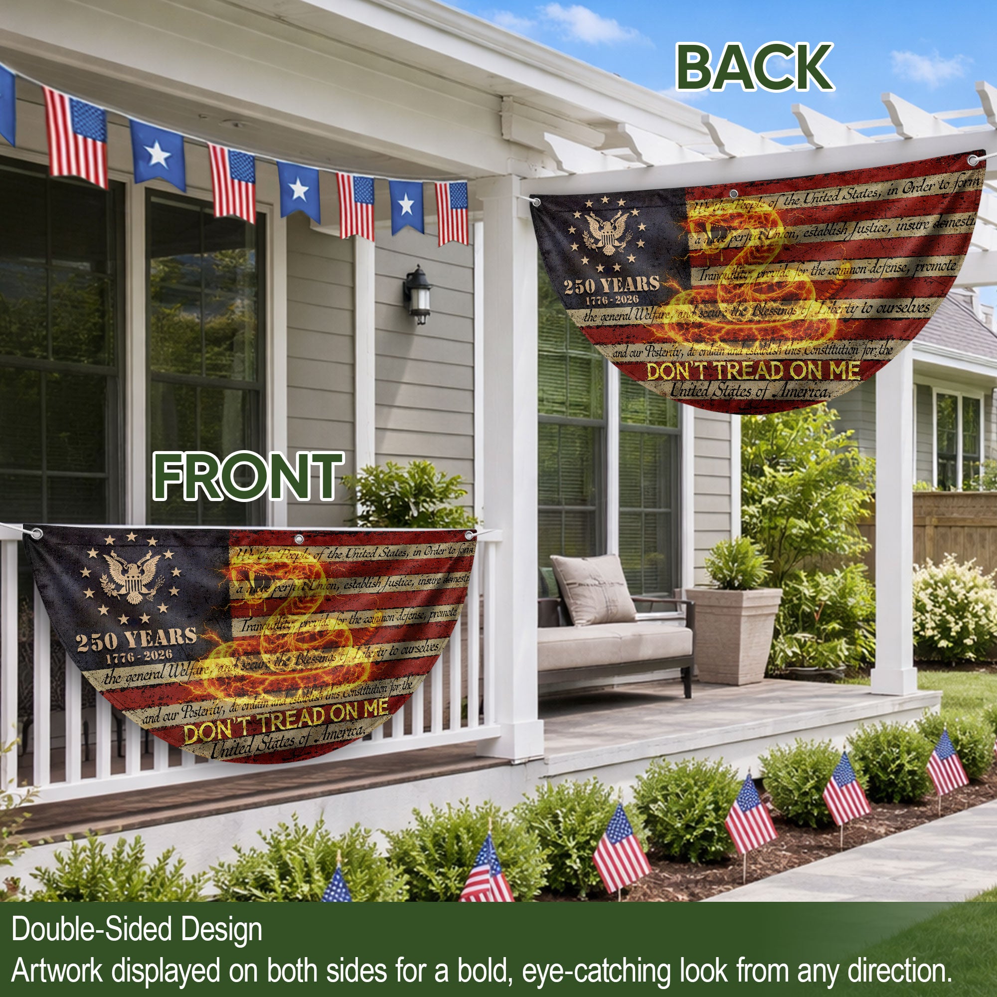 Fence Flag USA 250th Anniversary 1776–2026, Patriotic 250 Year American Flag Banner Decor