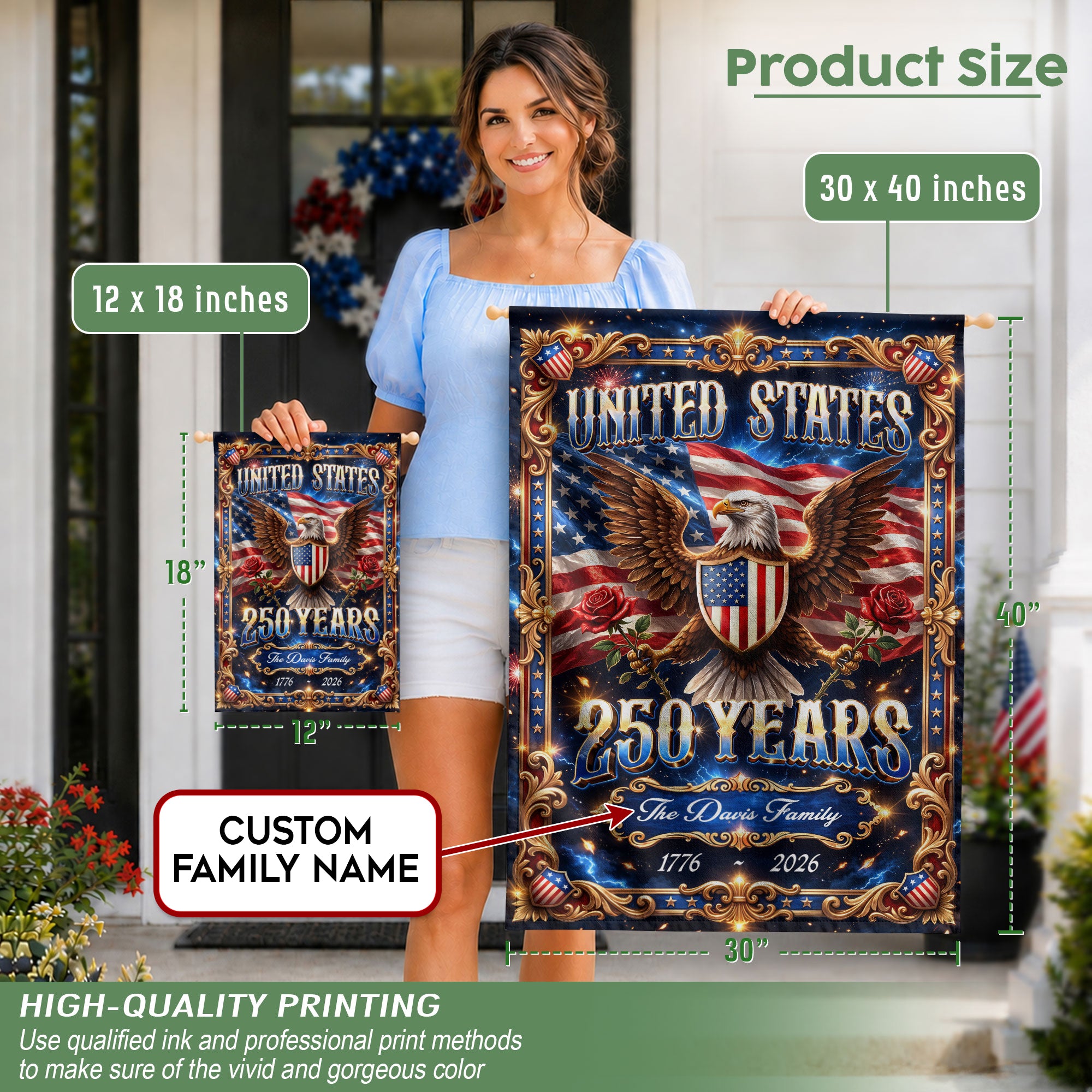 Custom Family Name Garden Flag 250 Years 1776–2026 Patriotic Eagle USA Flag Decor