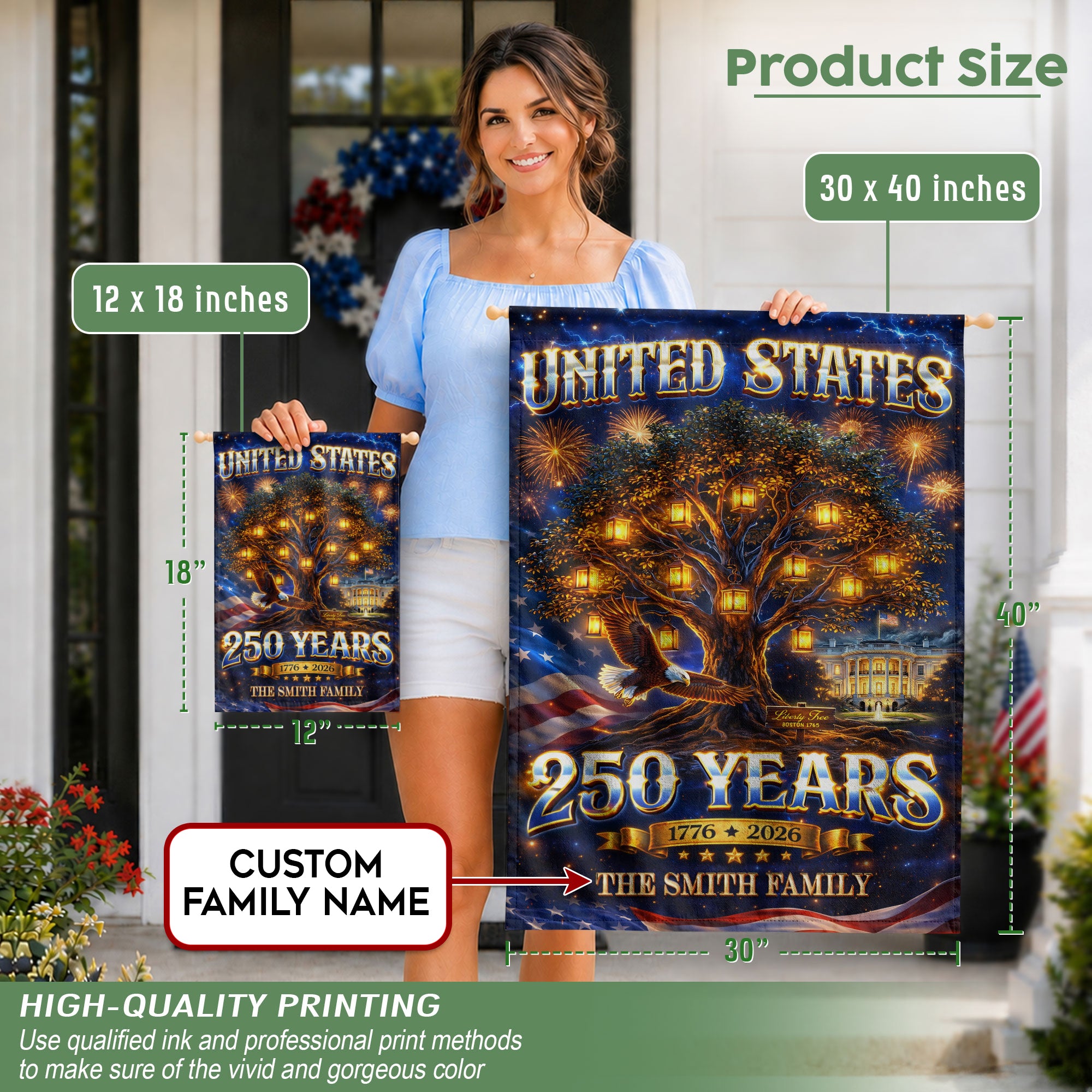 Custom Family Name Garden Flag Liberty Tree 250 Years of Freedom 1776-2026 Yard Decor