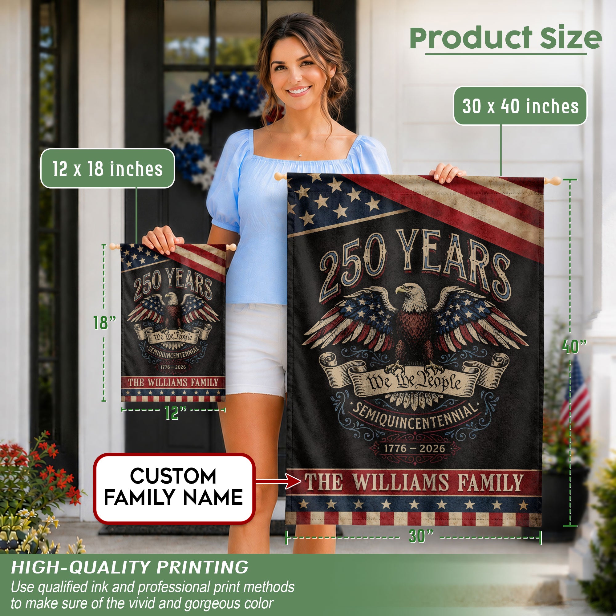 Personalized USA Heritage Garden Flag – 250-Year Tribute Featuring Eagle & “We The People” (1776–2026)