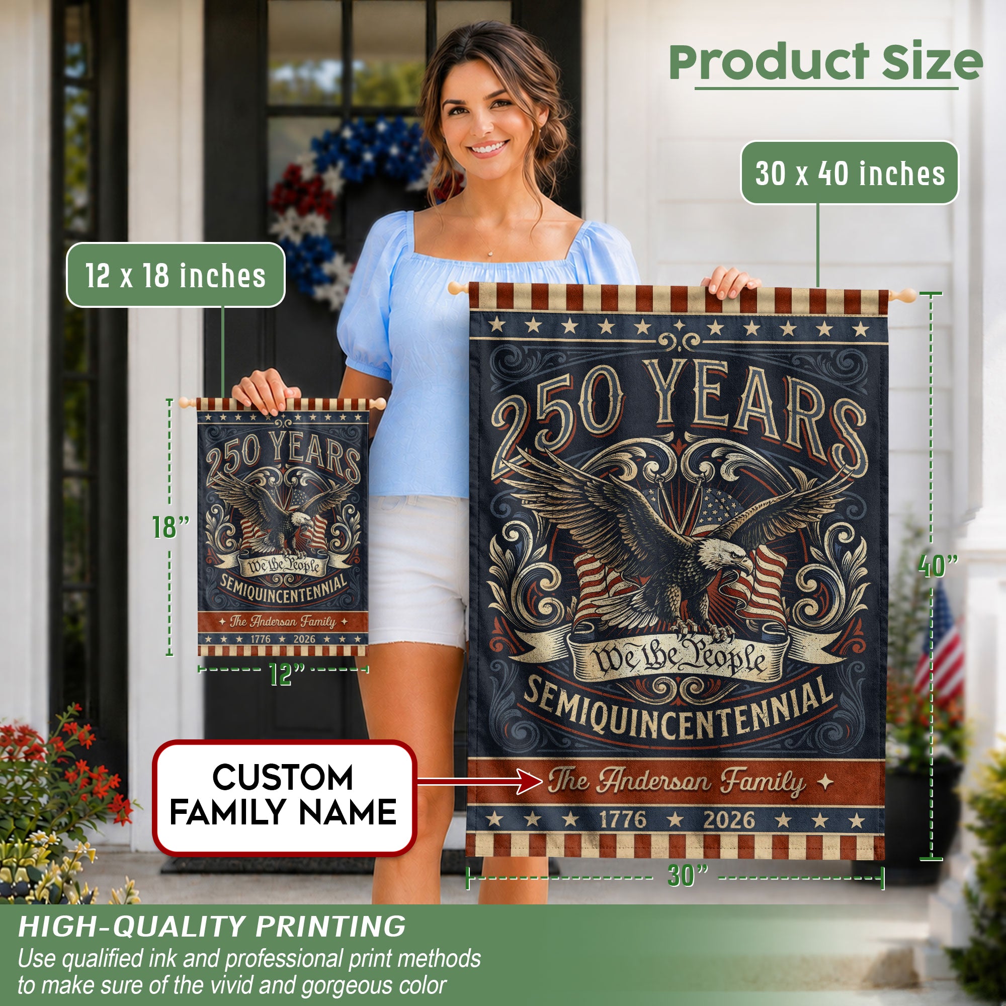 Personalized American Milestone Garden Flag – 250 Years Celebration with Eagle & “We the People” Design (1776–2026)