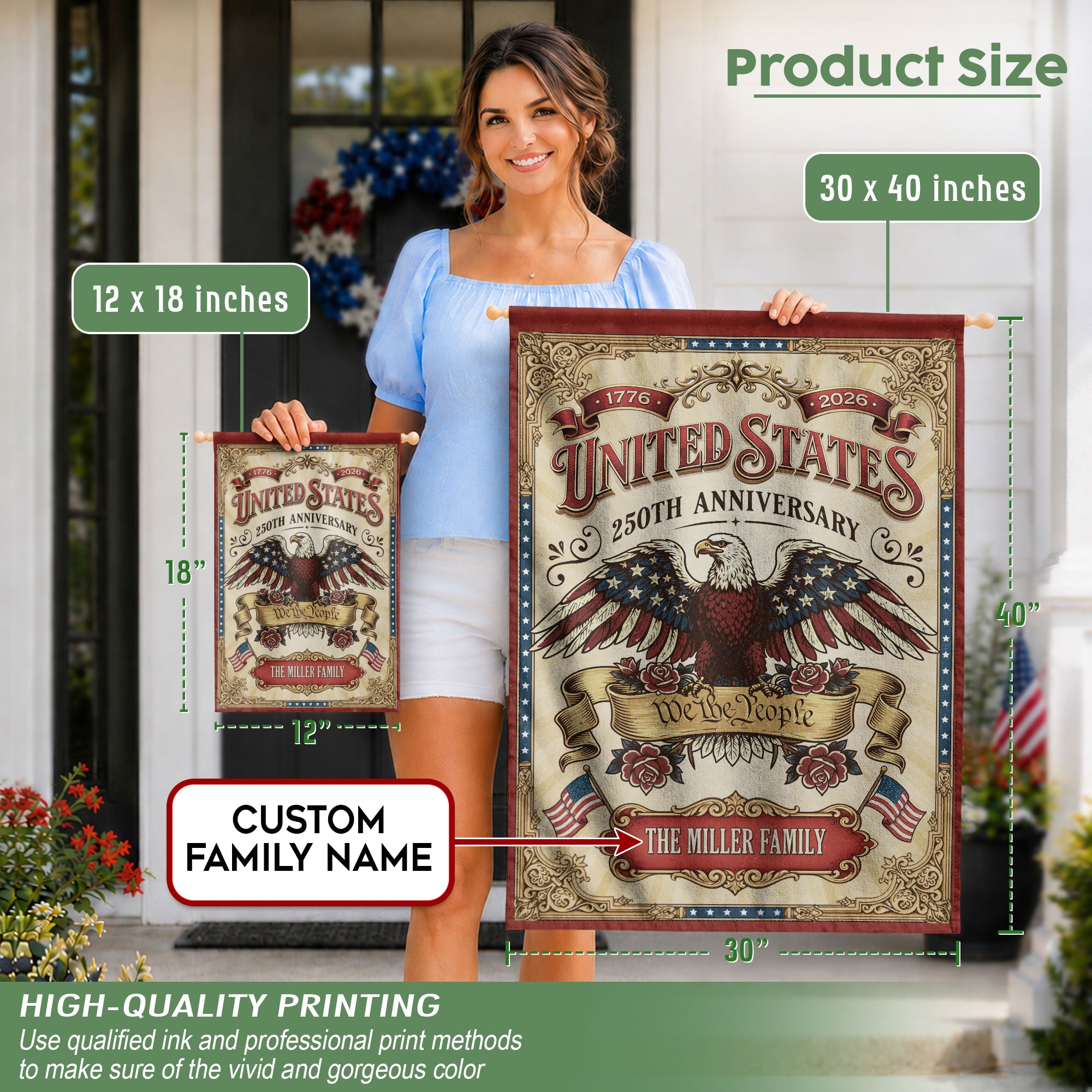 United States 250th Anniversary Garden Flag Custom Family Name - Patriotic Eagle Heritage Banner