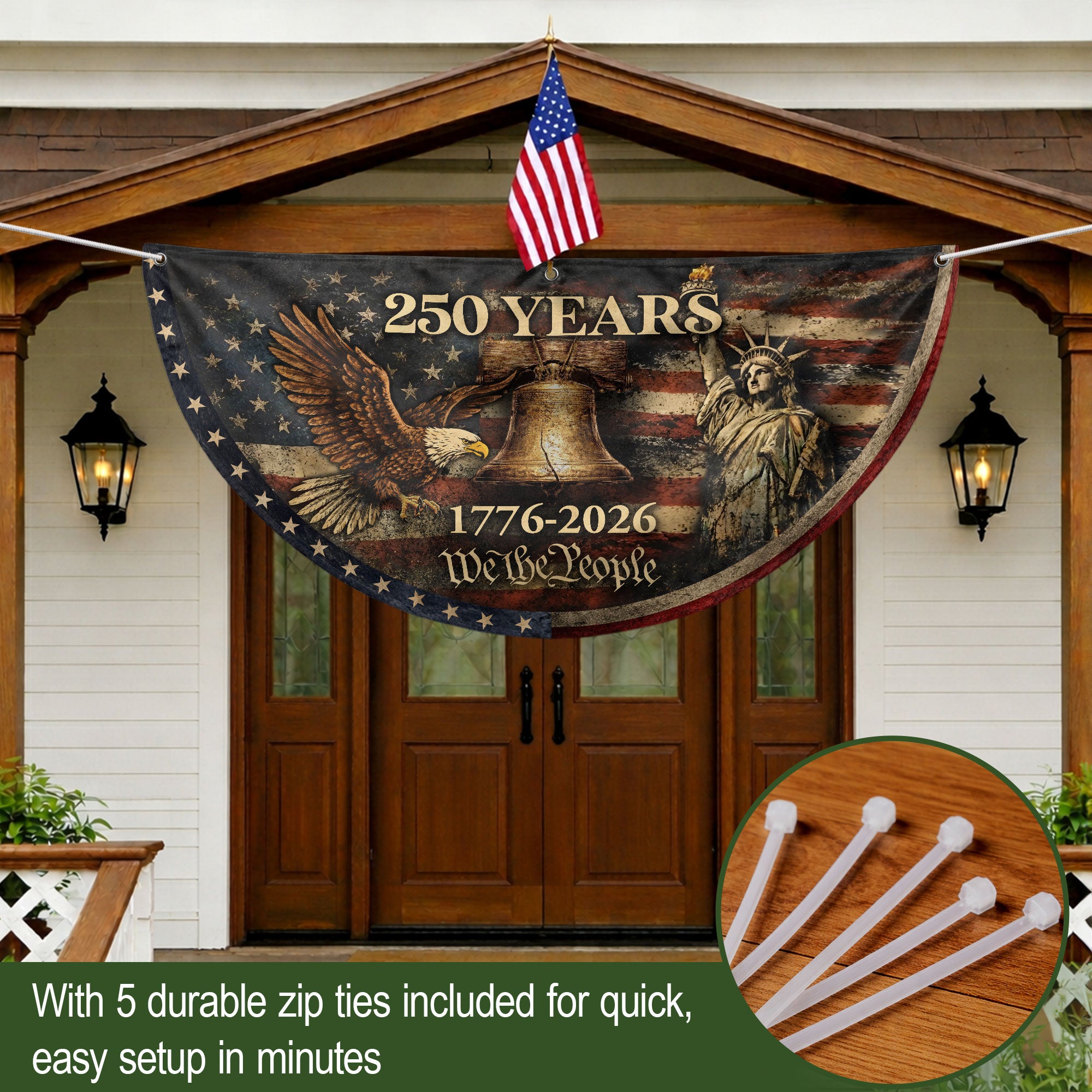 250 Years Fence Flag 1776-2026 We The People Eagle Liberty Bell Patriotic Flag Decor