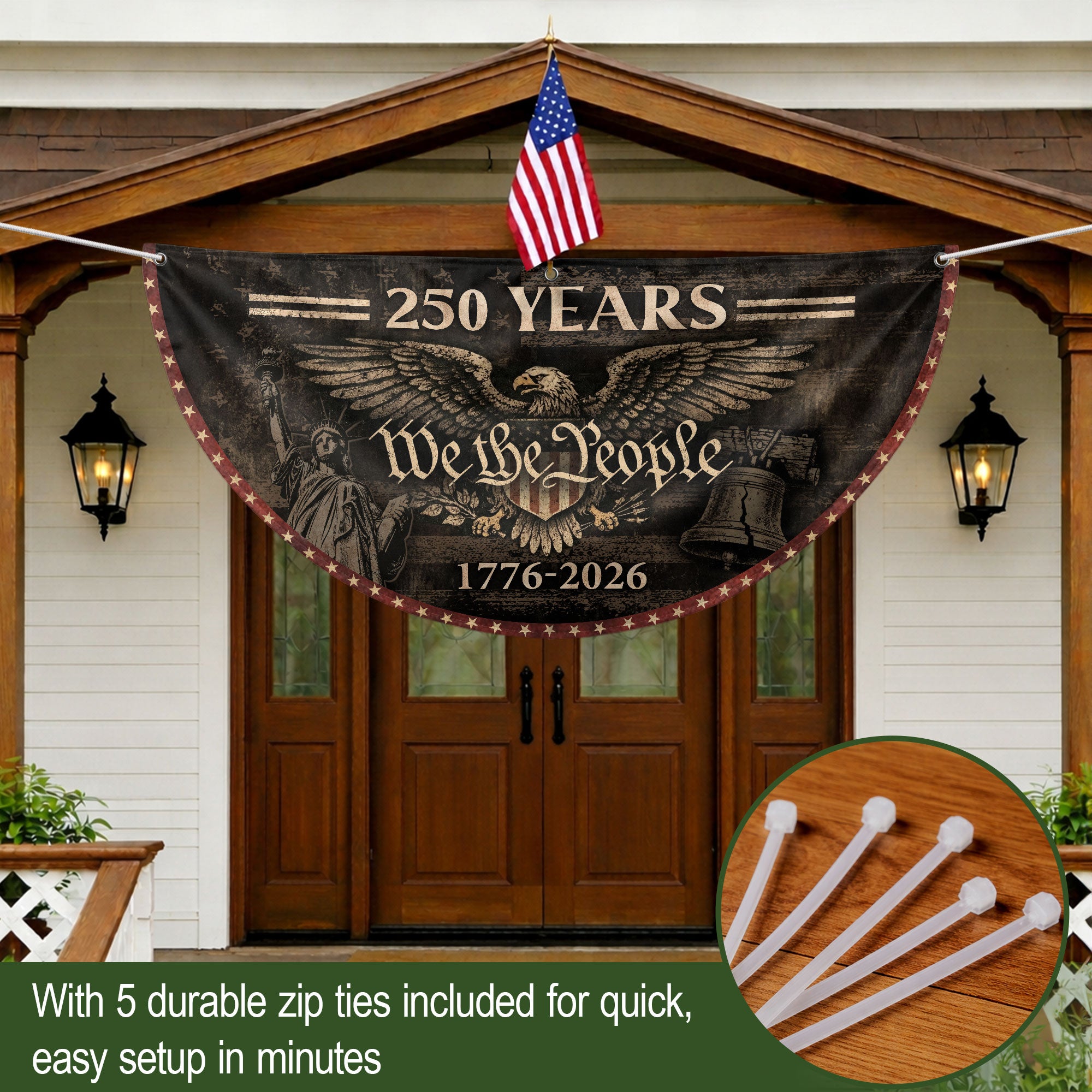 250 Years Fence Flag 1776–2026 We The People Eagle Patriotic Banner USA Decor