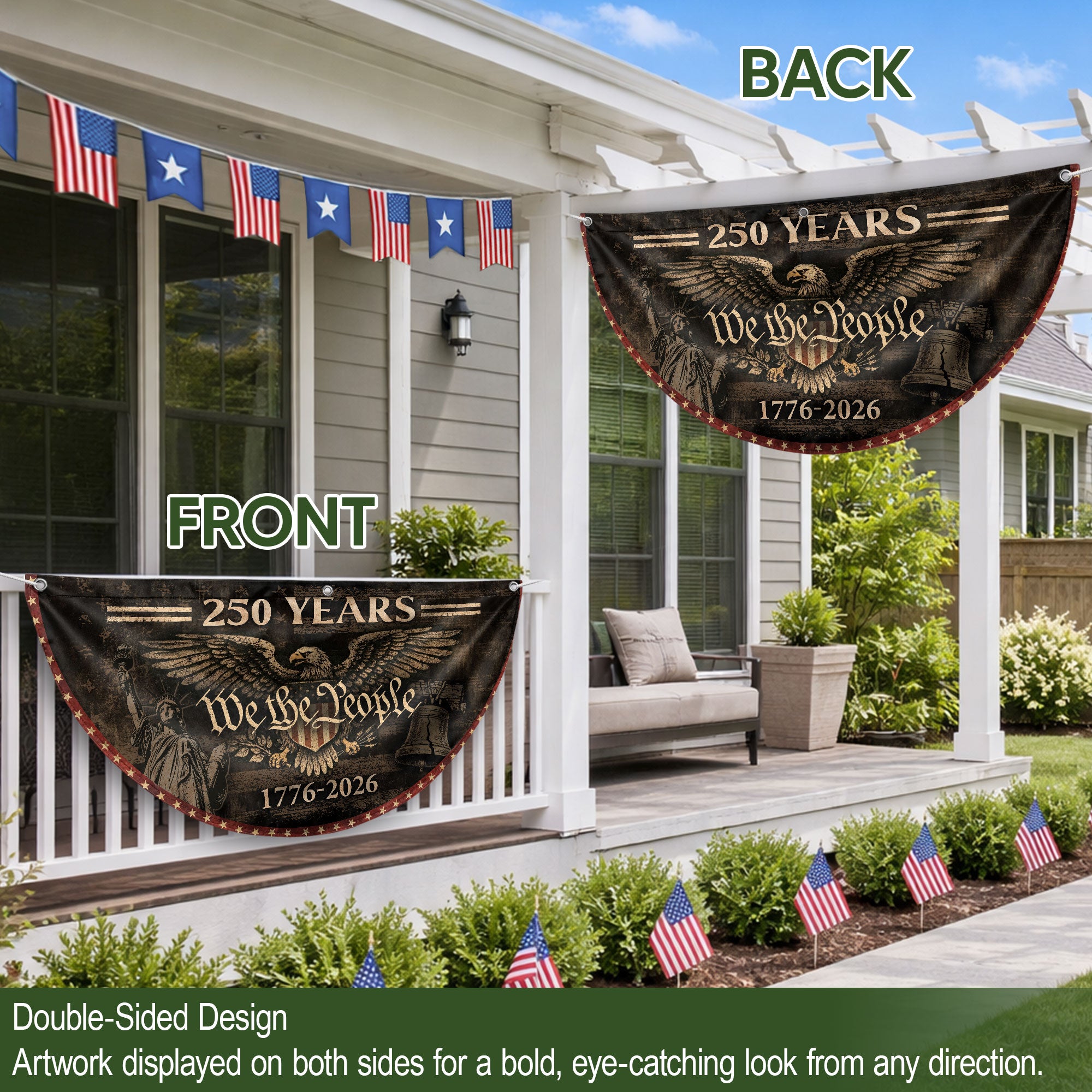 250 Years Fence Flag 1776–2026 We The People Eagle Patriotic Banner USA Decor