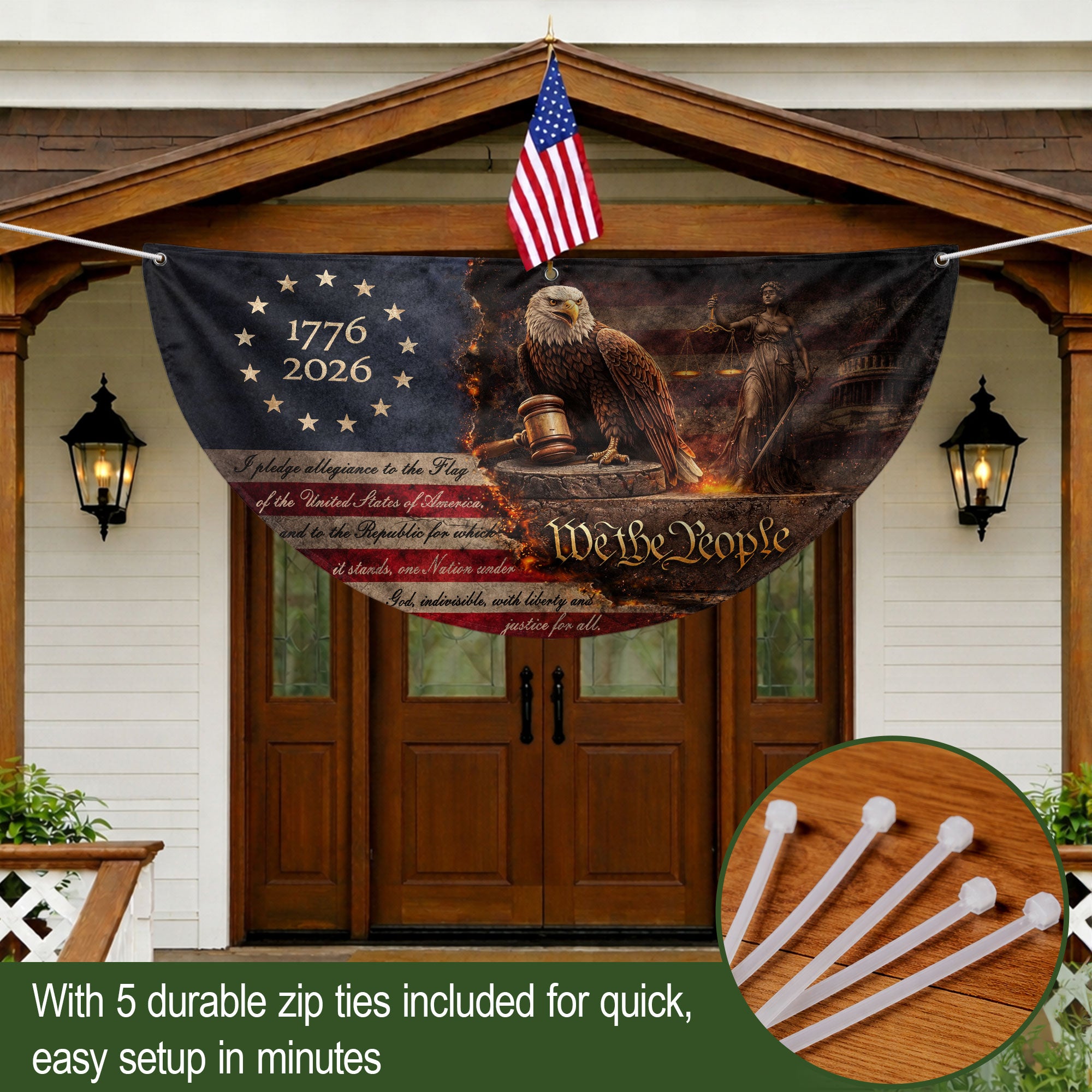 Pledge of Allegiance Fence Flag 1776-2026 Patriotic Eagle - We The People Outdoor Decor