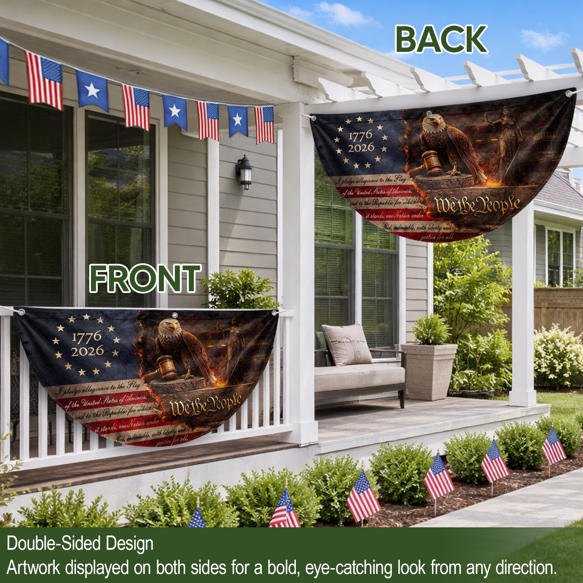 Pledge of Allegiance Fence Flag 1776-2026 Patriotic Eagle - We The People Outdoor Decor