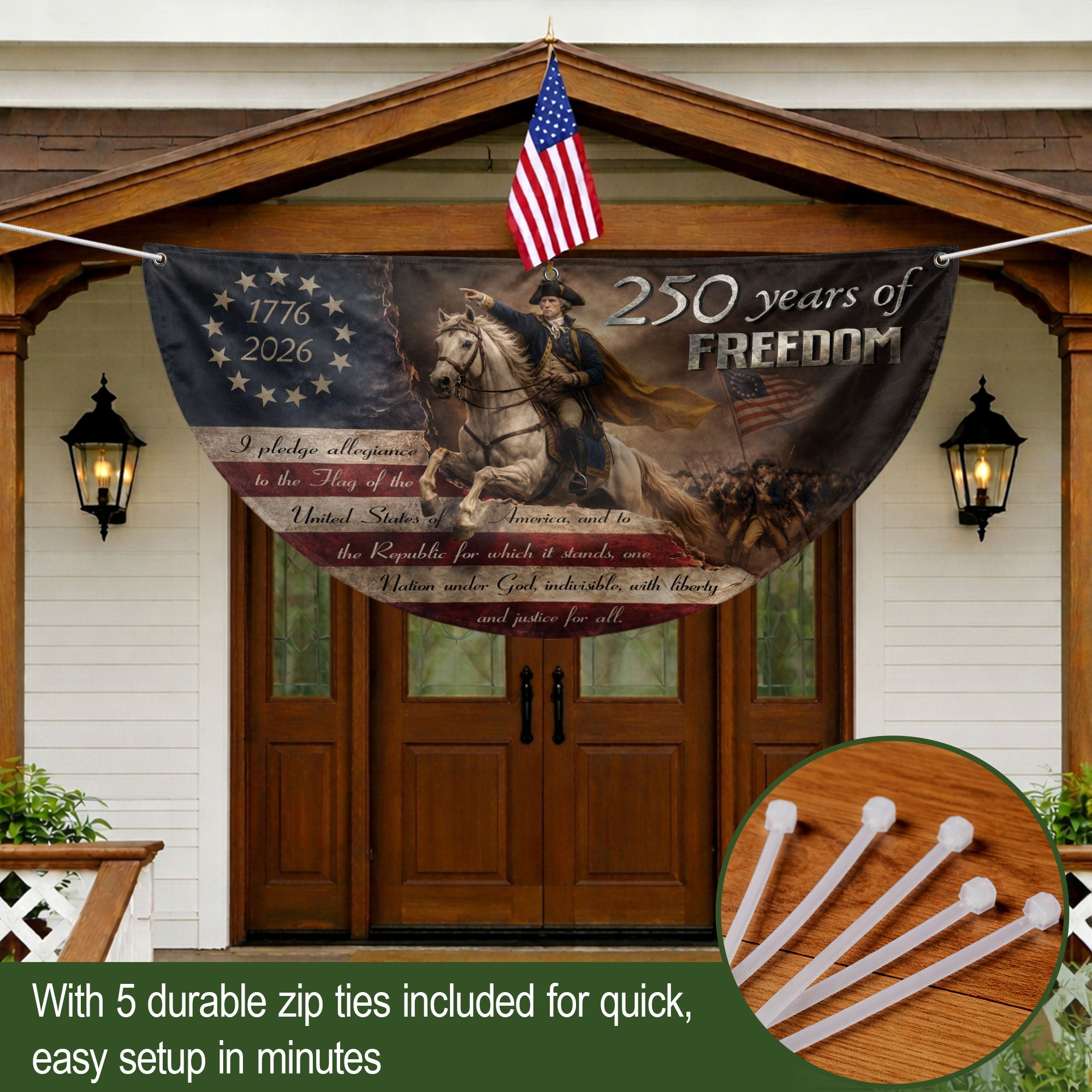 250 Years of Freedom Fence Flag George Washington Patriotic 1776-2026 Outdoor Banner
