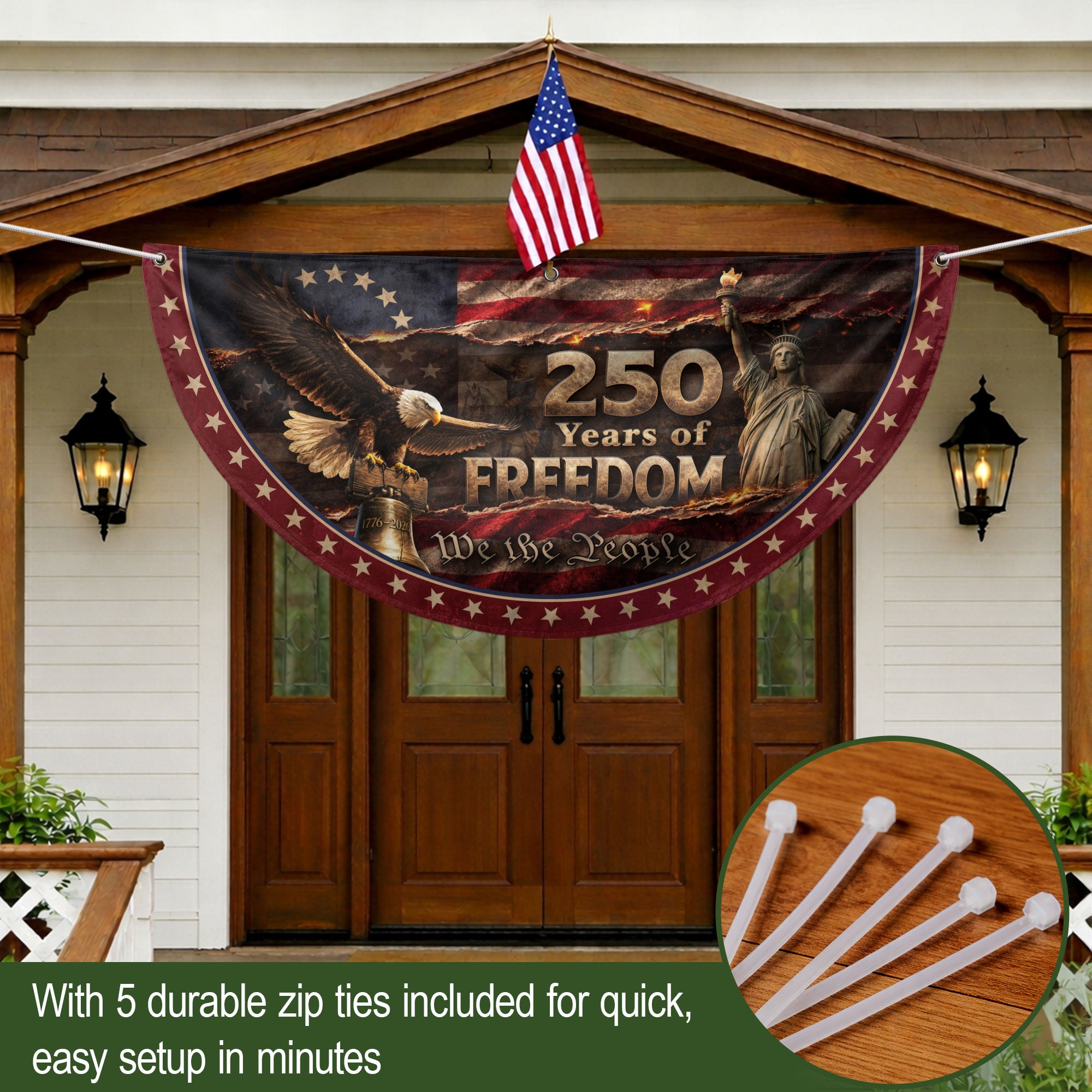 250 Years of Freedom Fence Flag Statue of Liberty Bald Eagle - We The People Flag Decor