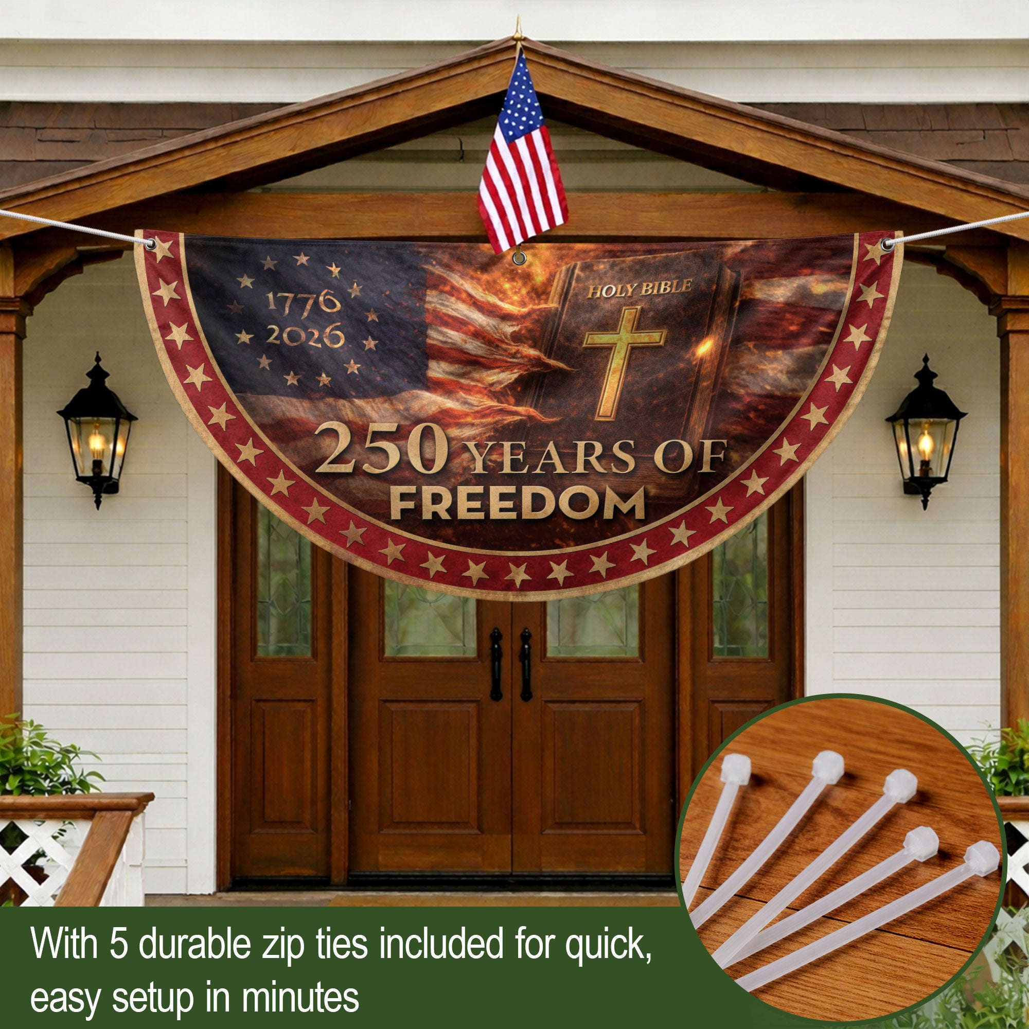 Christian Patriotic Fence Flag 1776-2026 – Holy Bible American Flag 250 Years of Freedom Double Sided Banner