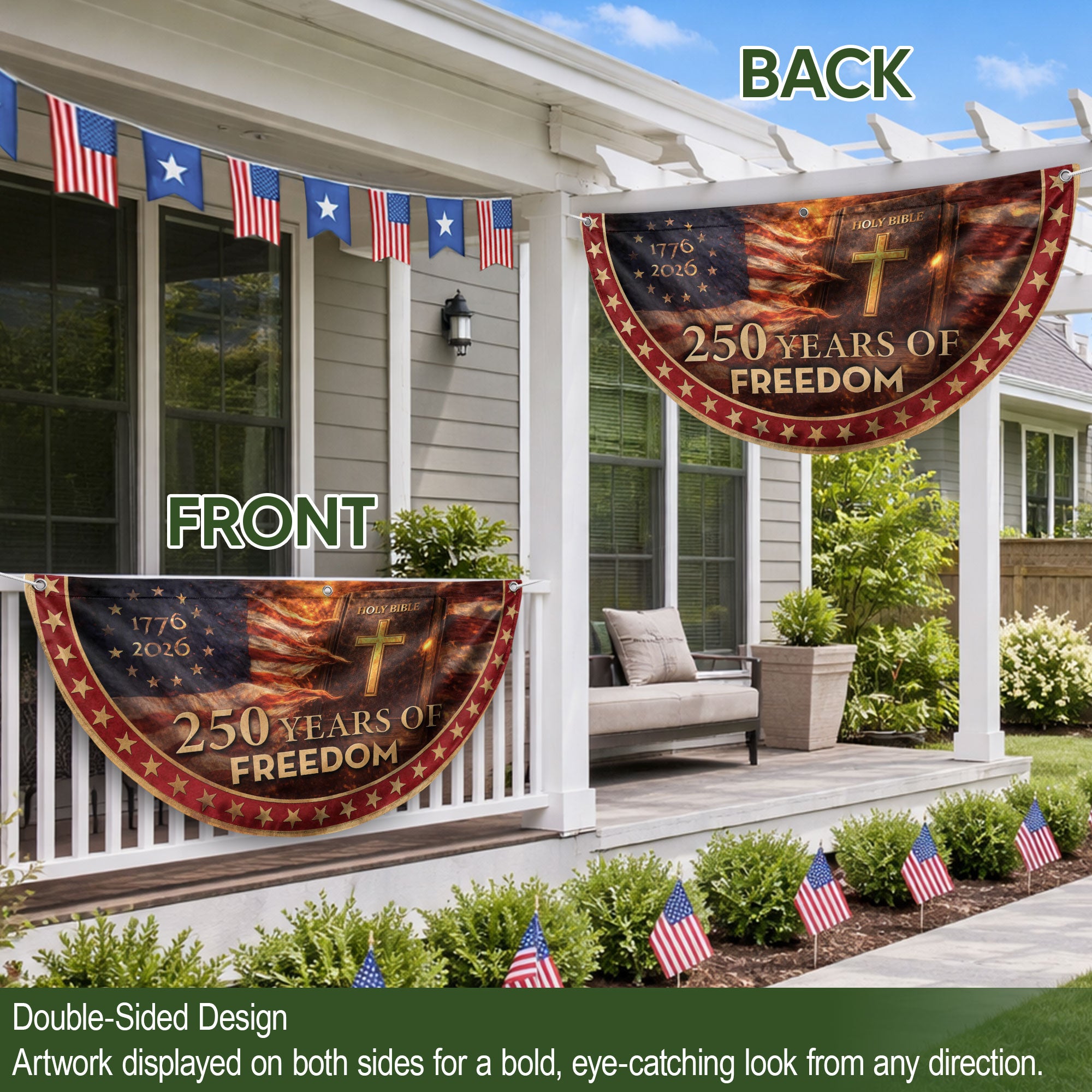 Christian Patriotic Fence Flag 1776-2026 – Holy Bible American Flag 250 Years of Freedom Double Sided Banner