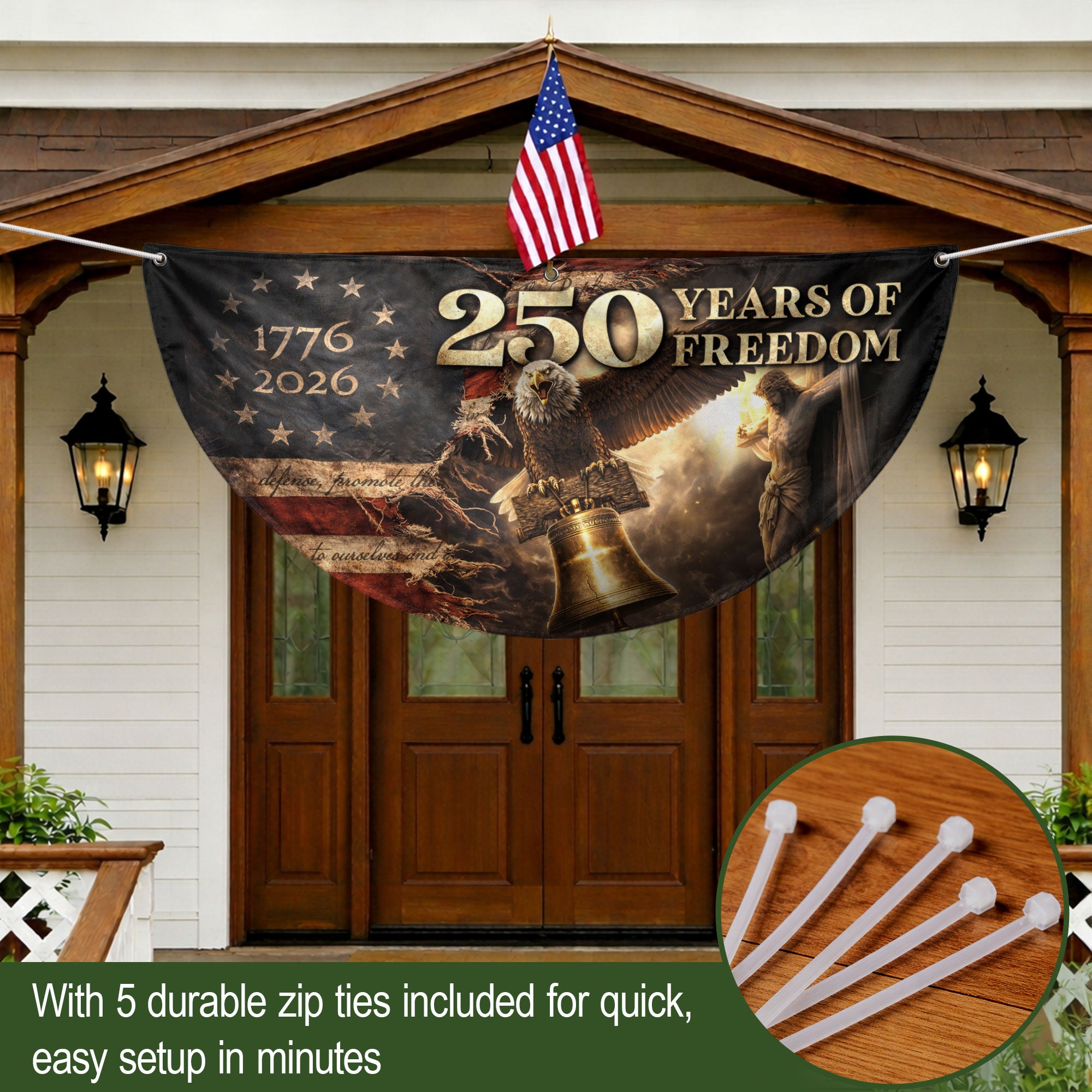 250 Years USA Anniversary Fence Flag 1776-2026 – Jesus & Eagle Christian Patriotic Double Sided Banner