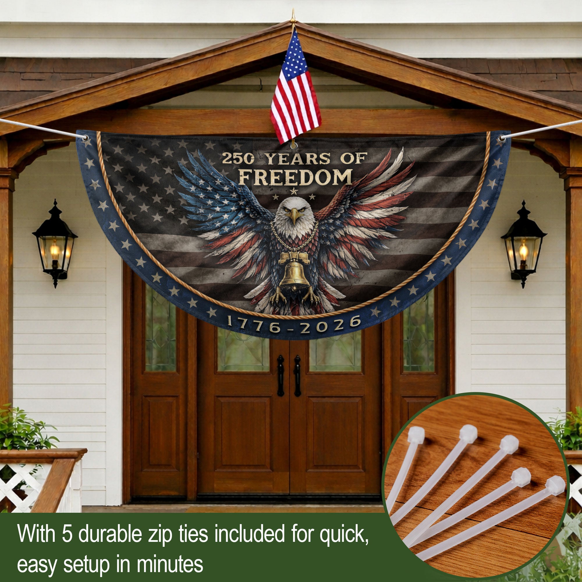 250 Years of Freedom Fence Flag 1776-2026 Patriotic Eagle Liberty Bell Banner