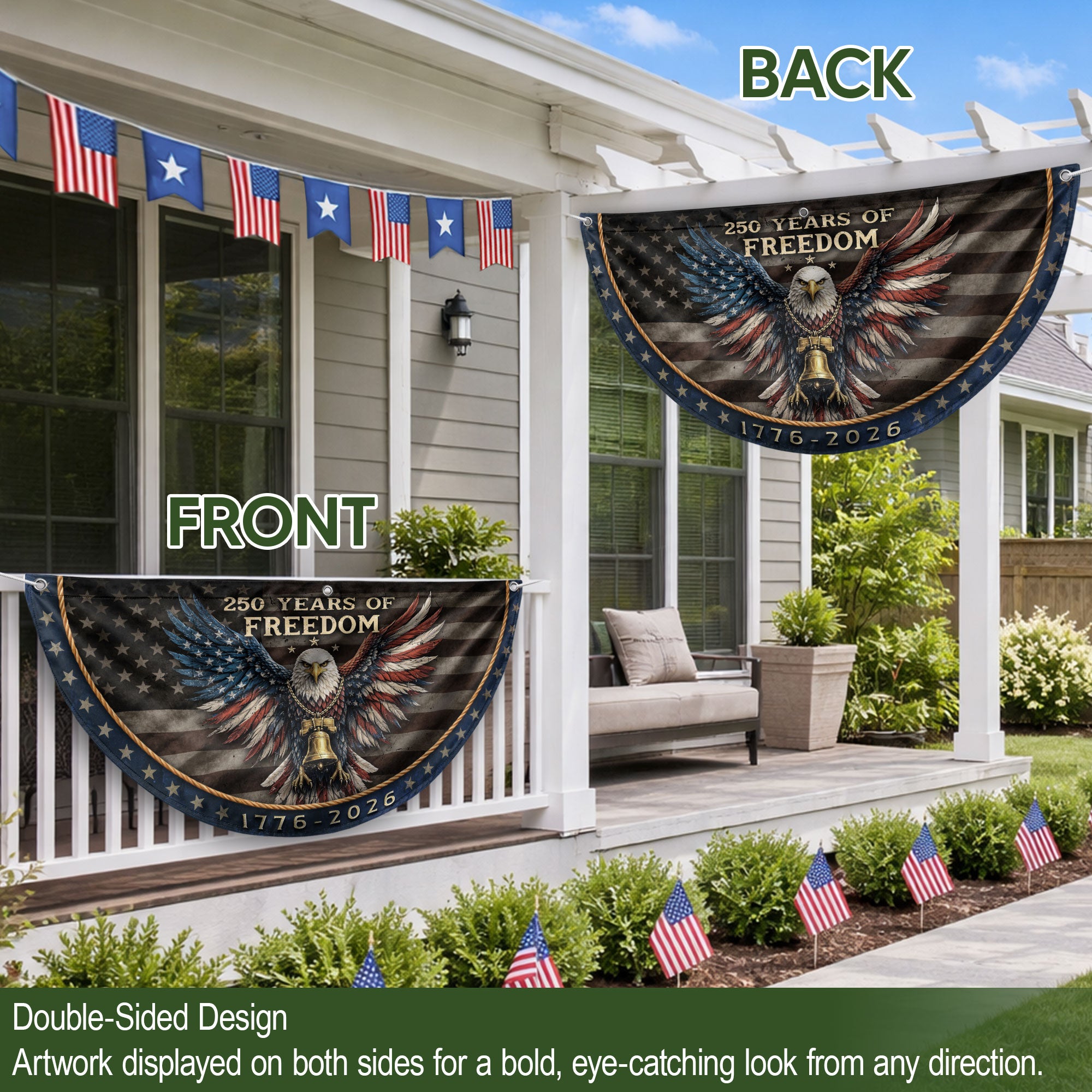 250 Years of Freedom Fence Flag 1776-2026 Patriotic Eagle Liberty Bell Banner