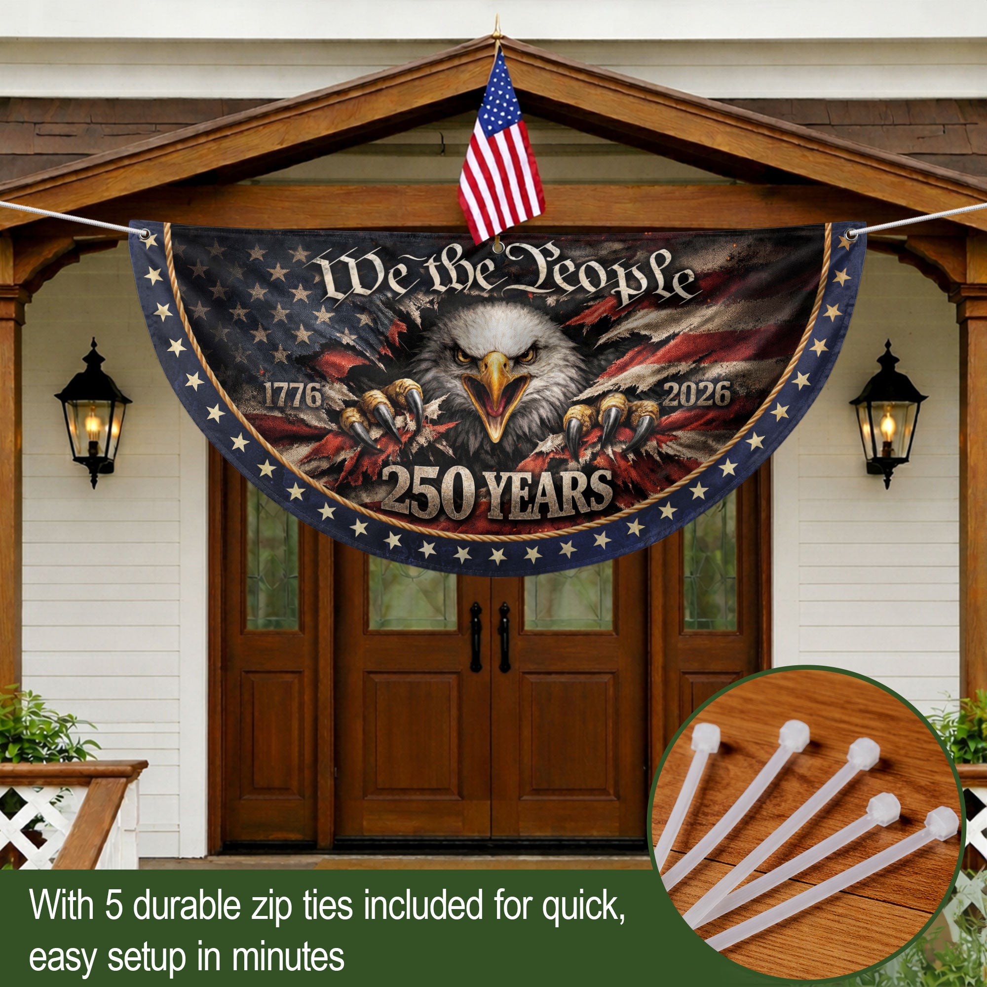 We The People Eagle Fence Flag 250 Years 1776-2026 Patriotic Double Sided Banner