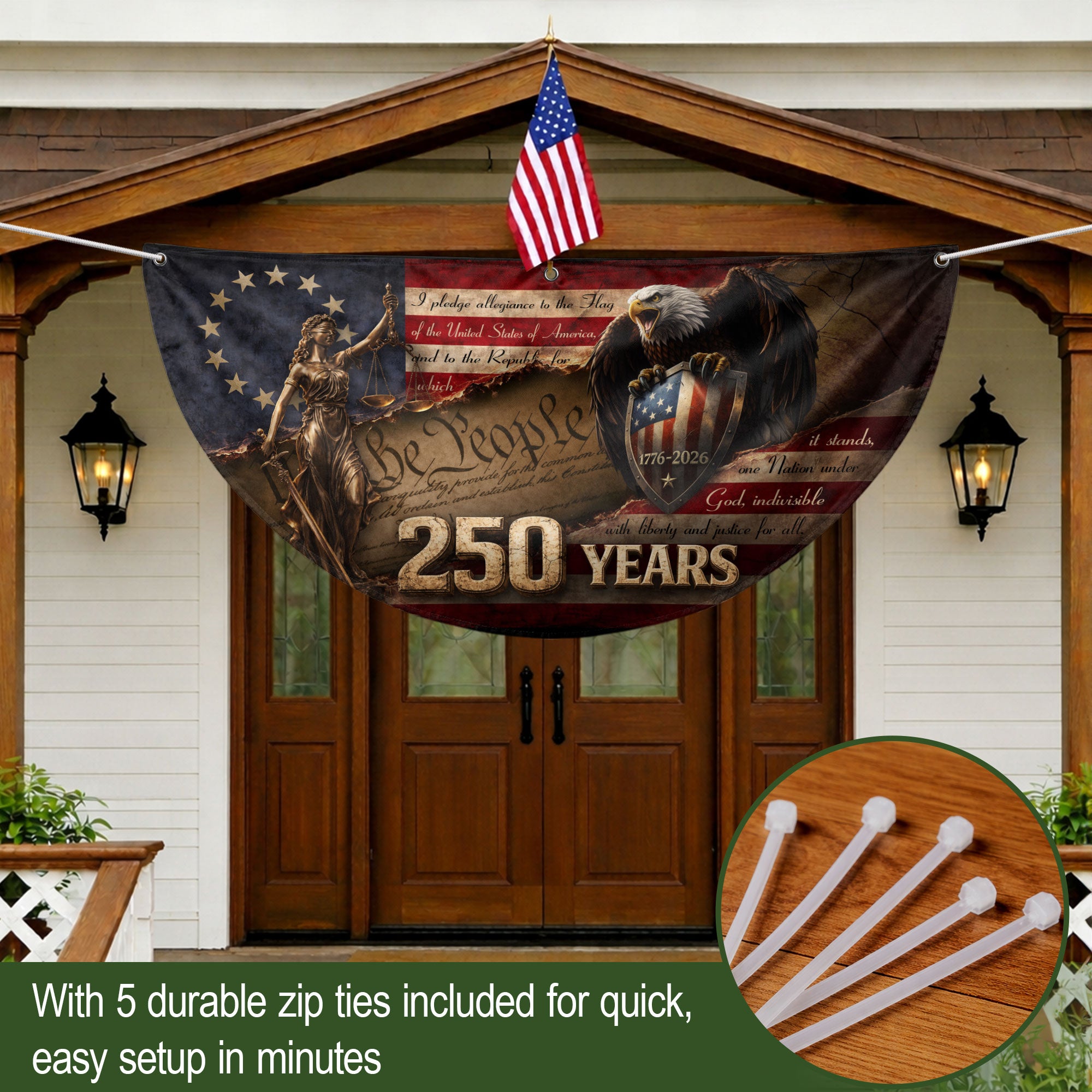 We The People Lady Justice Fence Flag 250 Years Patriotic Eagle - 1776-2026 Flag Decor