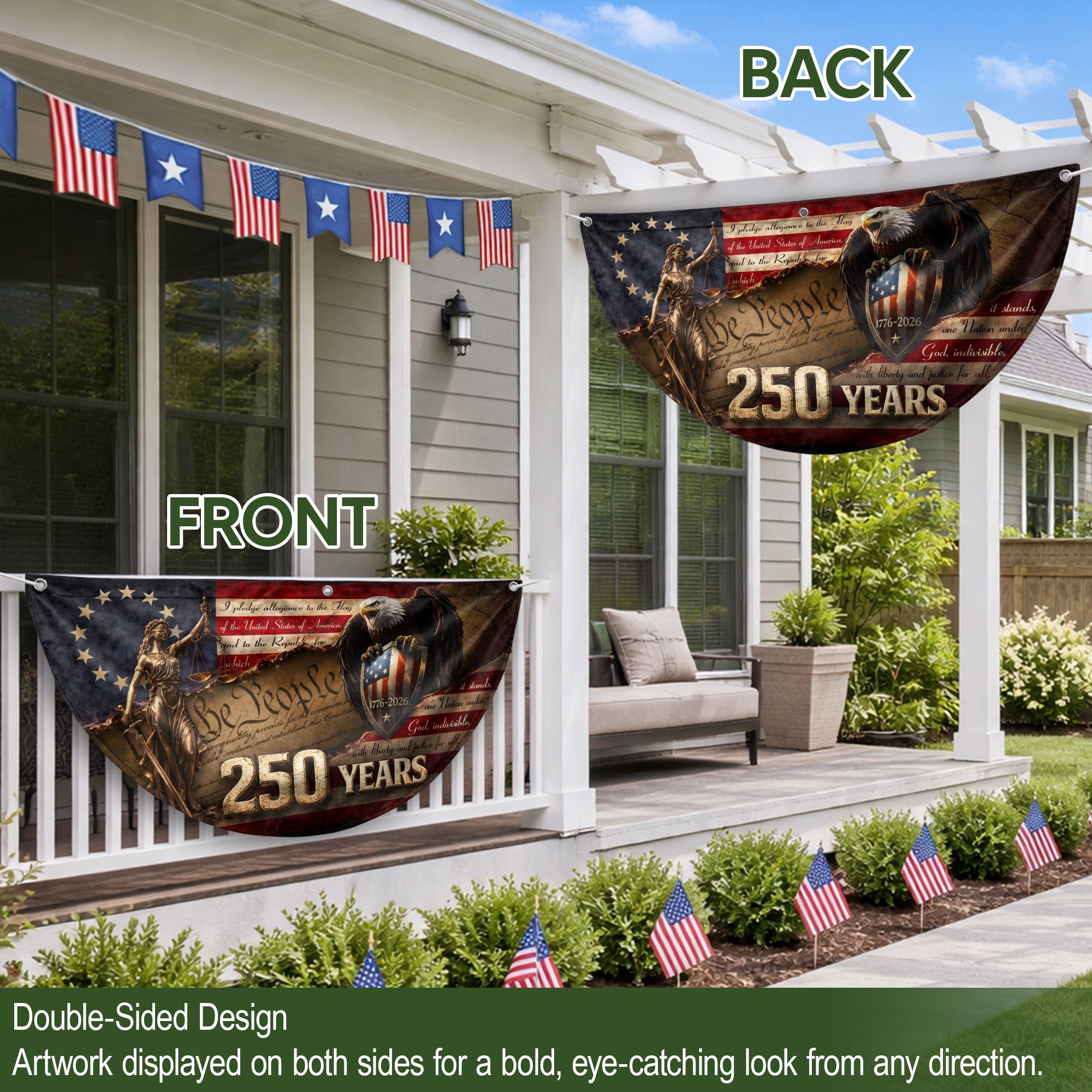 We The People Lady Justice Fence Flag 250 Years Patriotic Eagle - 1776-2026 Flag Decor