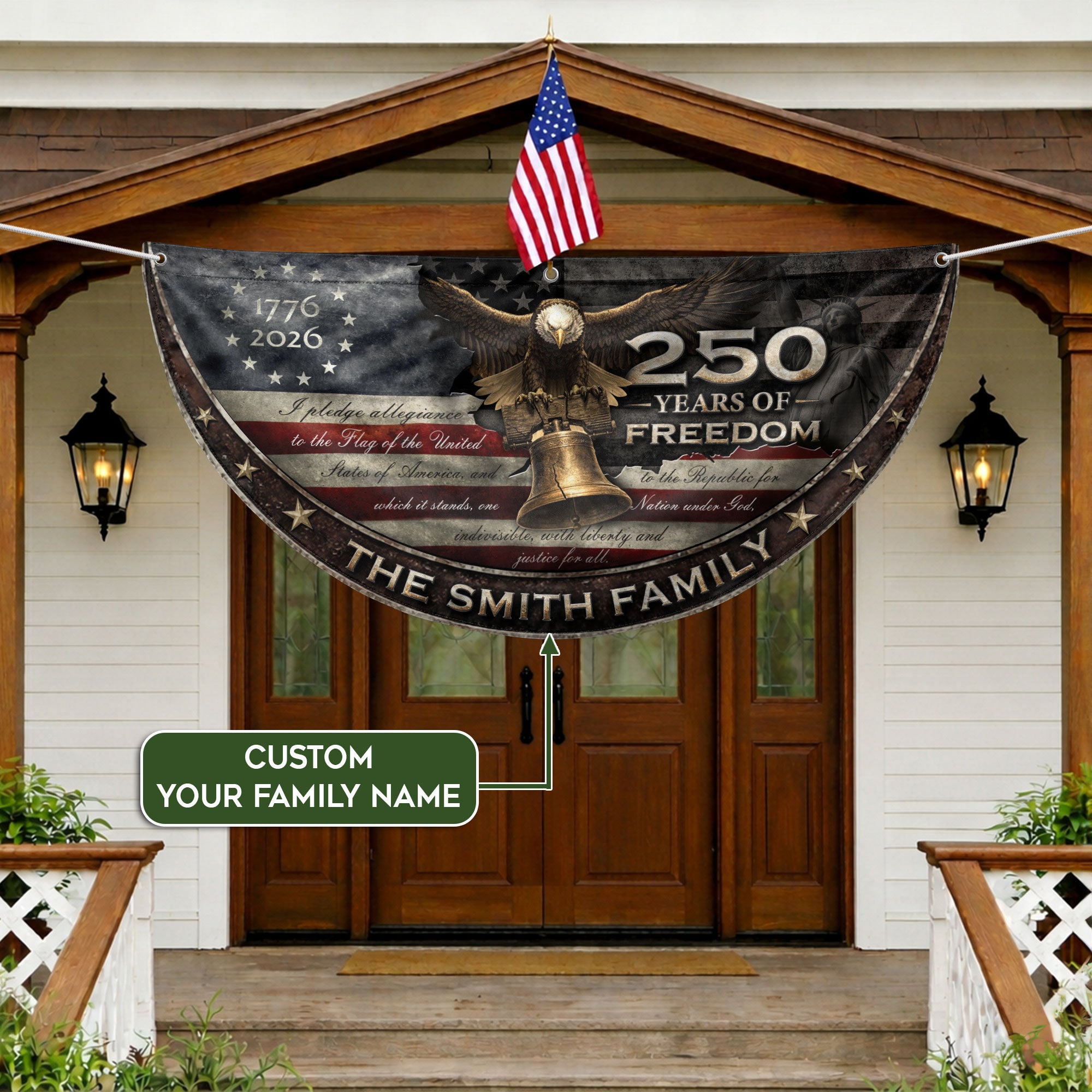 250 Years of Freedom Flag Fence Flag Custom Family Name, American Flag with Eagle, We The People Banner Decor