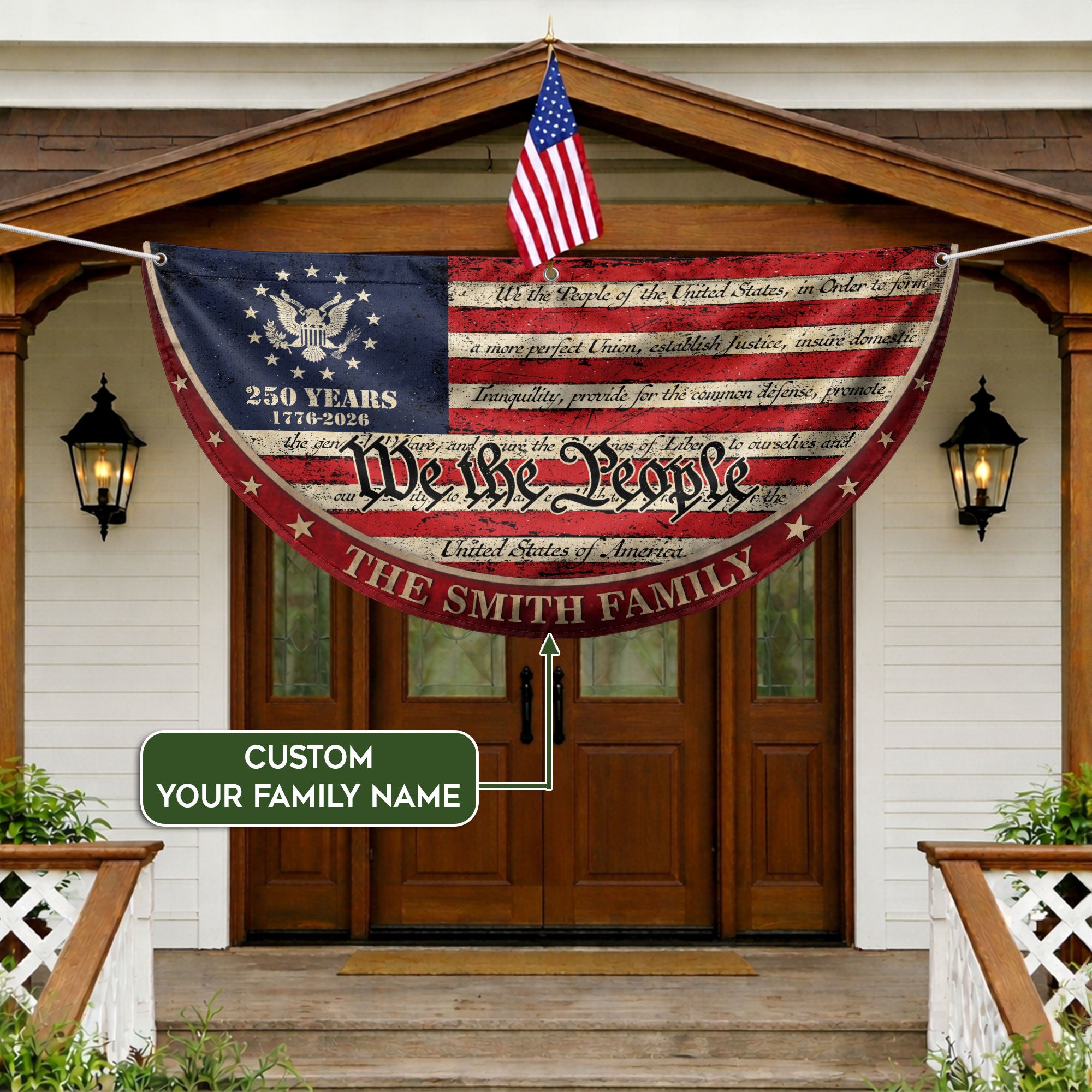 250 Years of Freedom Flag Fence Flag Custom Family Name, We The People Flag, American Flag with Eagle Patriotic Banner
