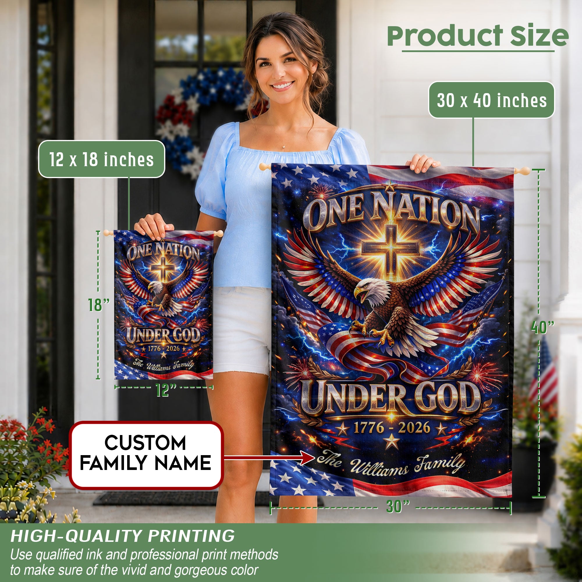 Personalized Faith & Freedom Garden Flag – 250-Year USA Tribute with Eagle and Cross Motif (1776–2026)