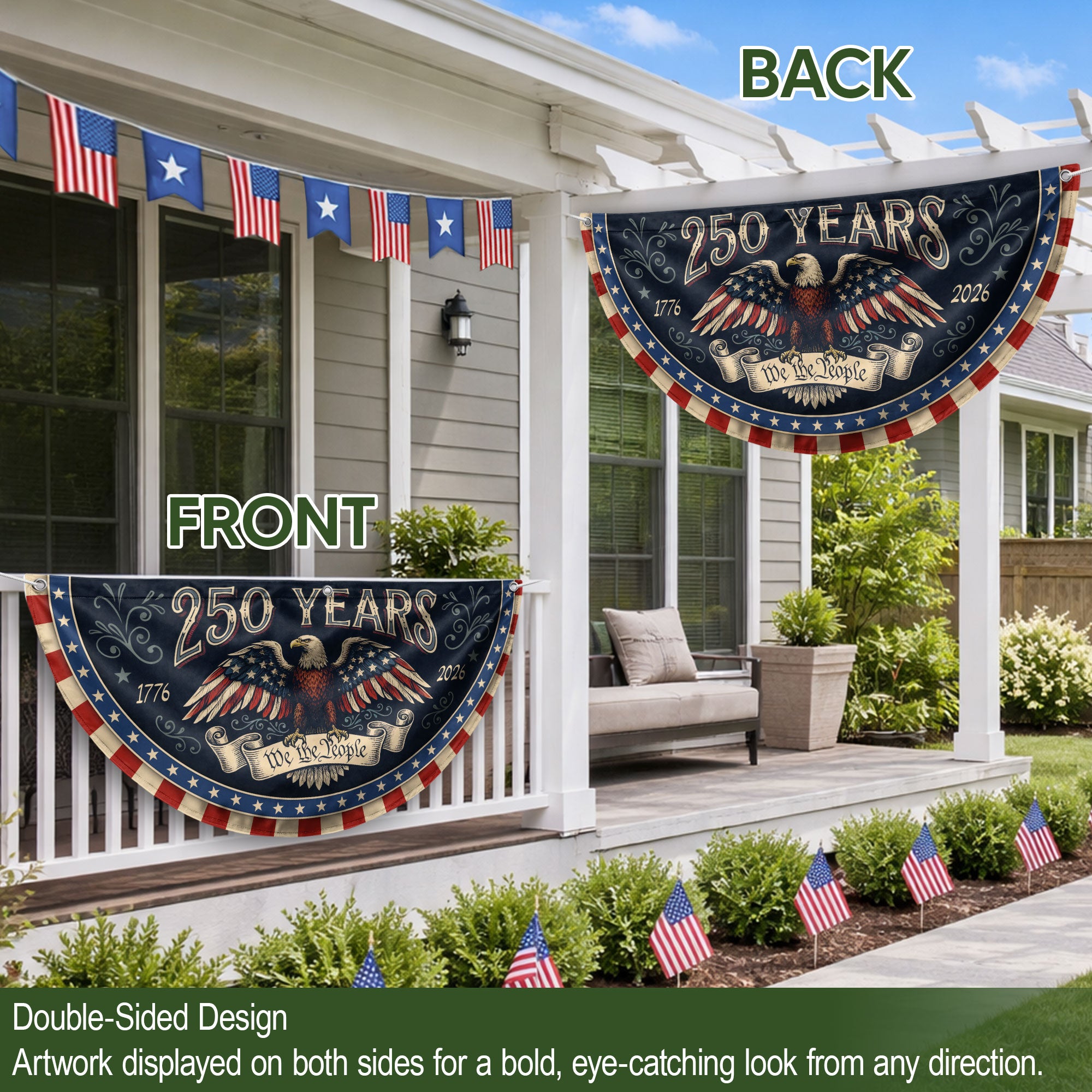 Fence Flag 250 Years of Freedom 1776-2026 Patriotic Eagle Outdoor Porch Railing Banner