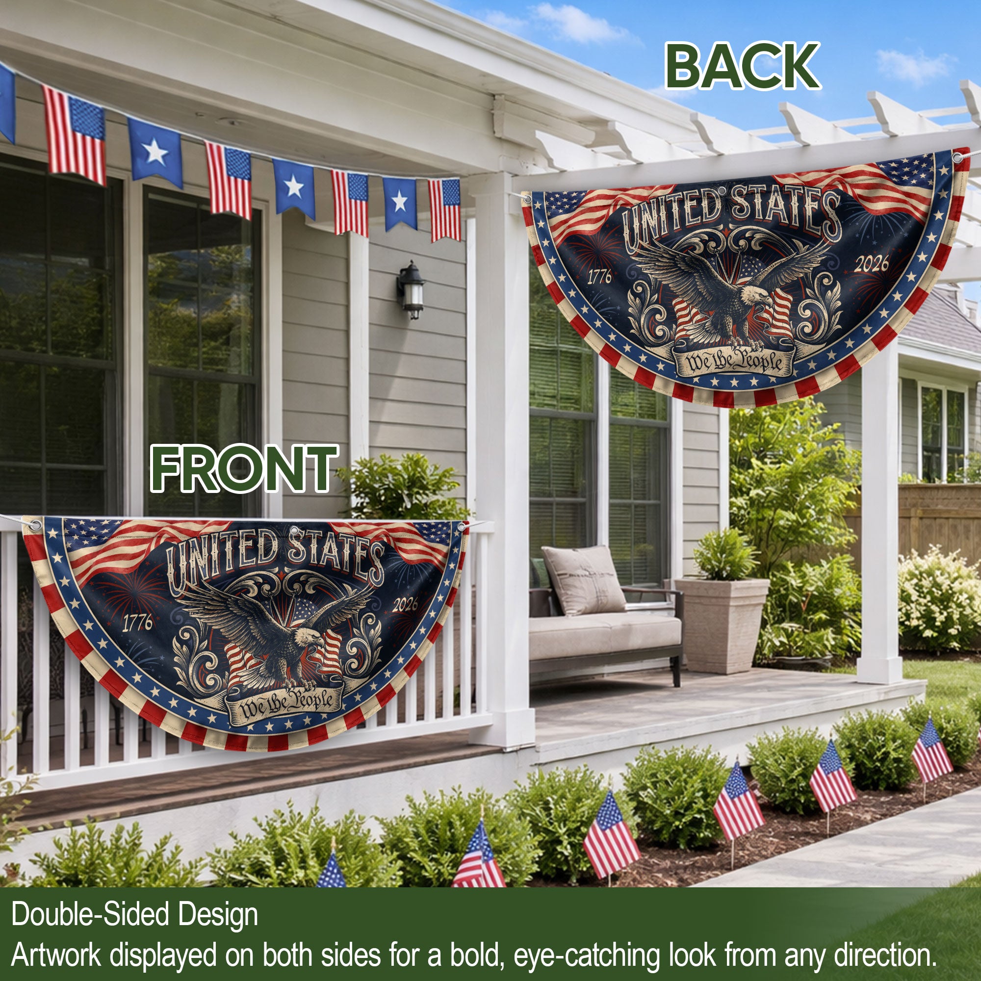 Patriotic Fence Flag 250 Years of Freedom 1776-2026 Decor - We The People Outdoor Banner