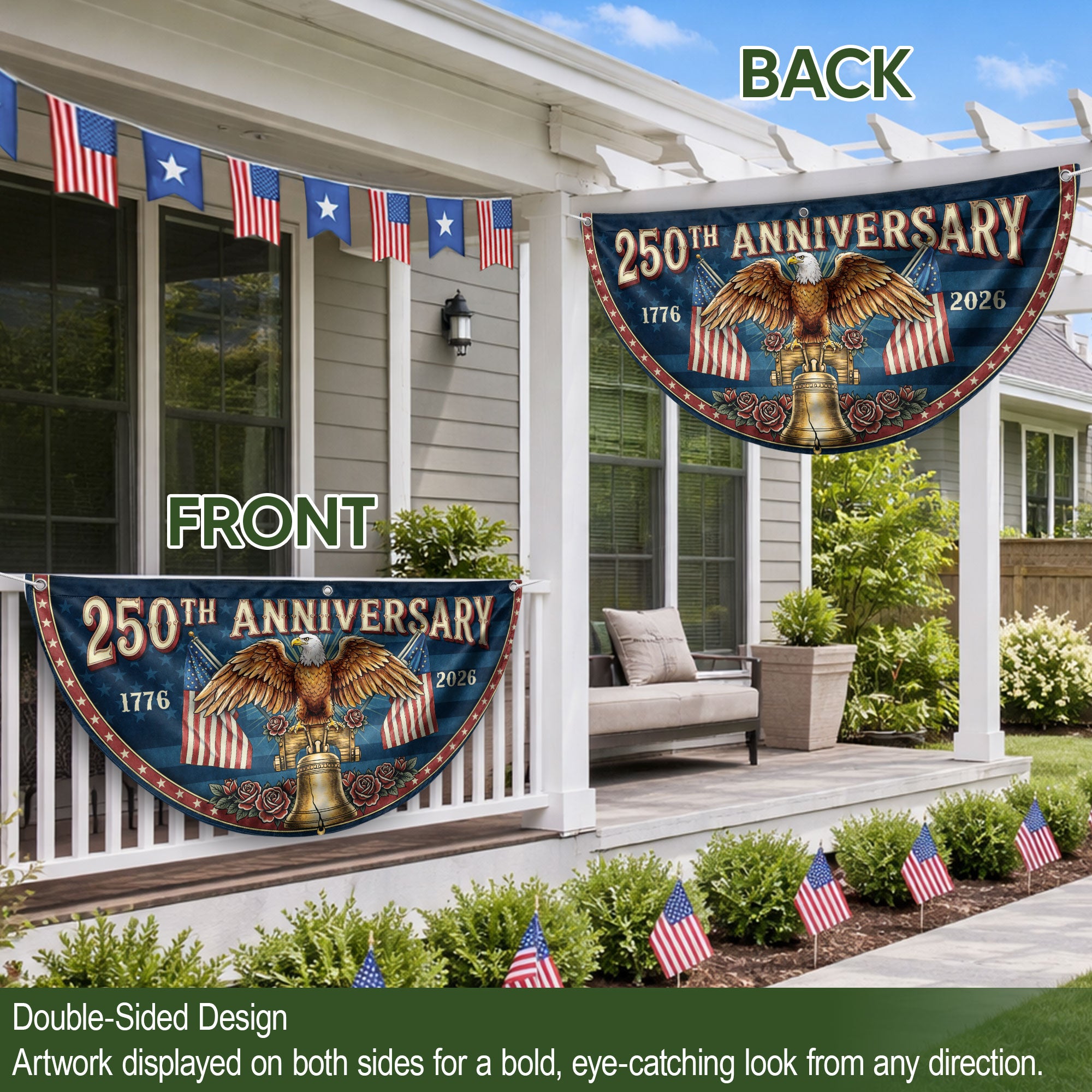 250th Anniversary USA Fence Flag - Patriotic Eagle & Liberty Bell Decoration for 2026