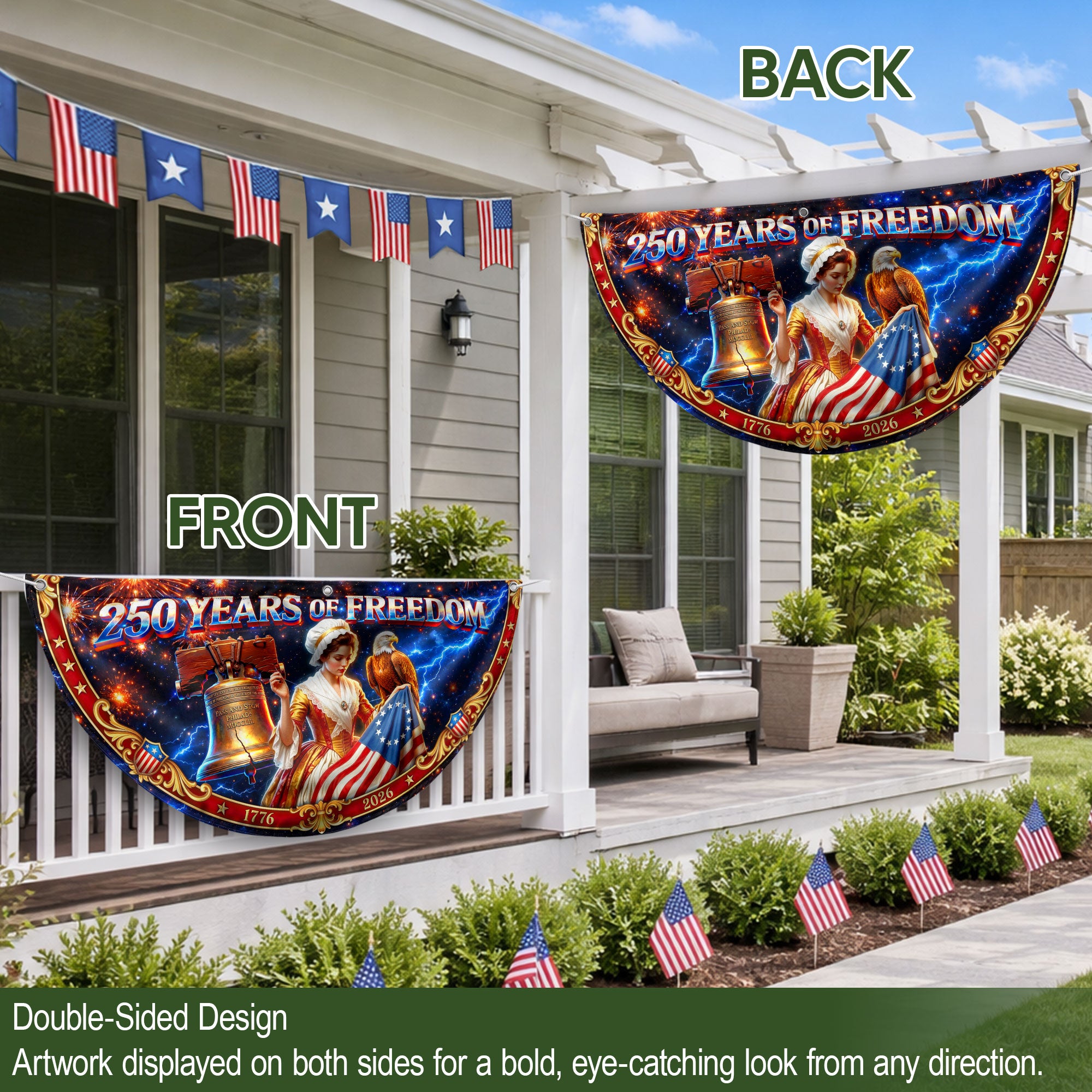 250 Years United States Fence Flag 1776-2026 Patriotic Lady Liberty