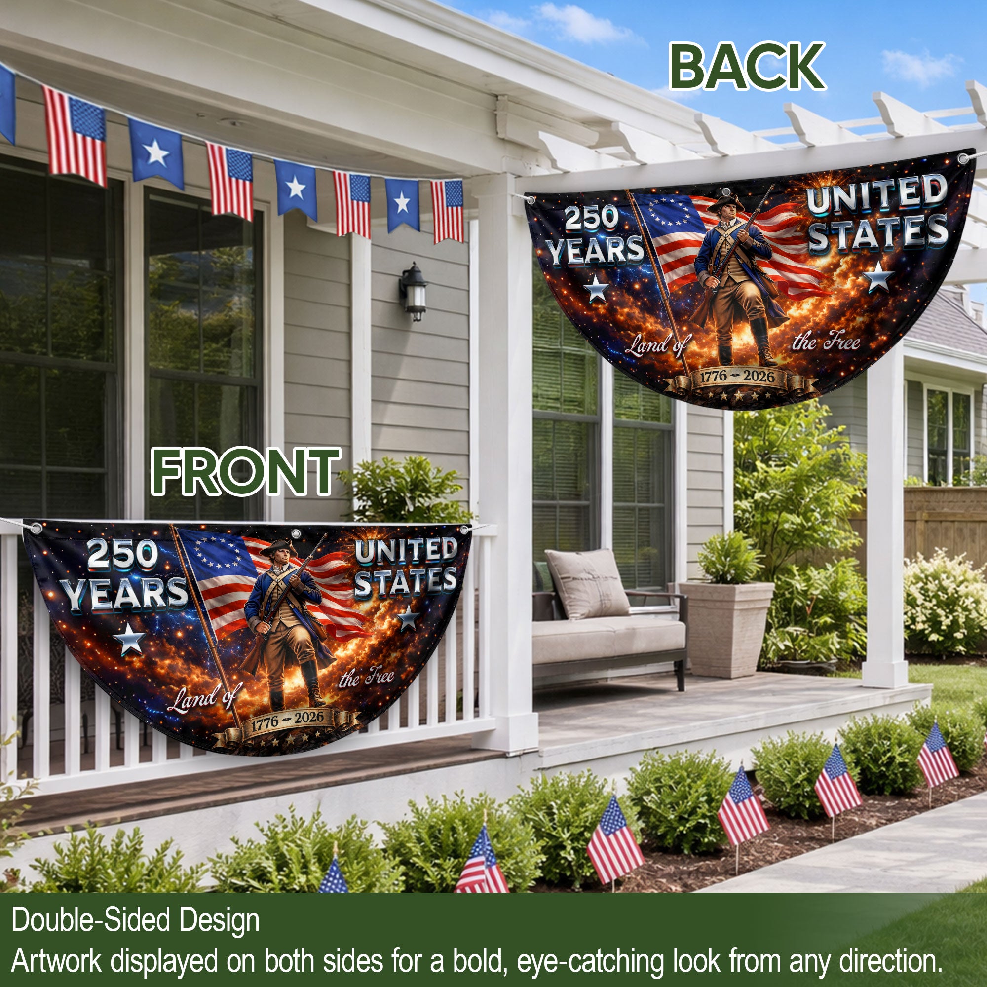 Land of the Free 250 Years Fence Banner 1776-2026 United States Patriotic Outdoor Decor