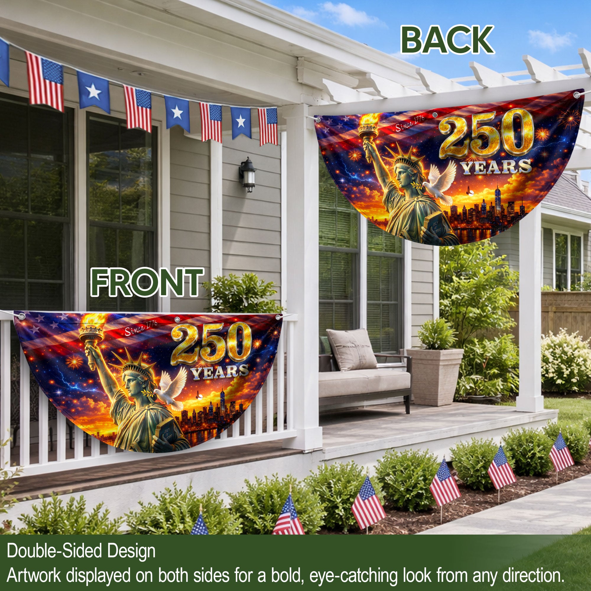 Statue of Liberty 250 Years United States Fence Flag 1776-2026 Patriotic Outdoor Banner