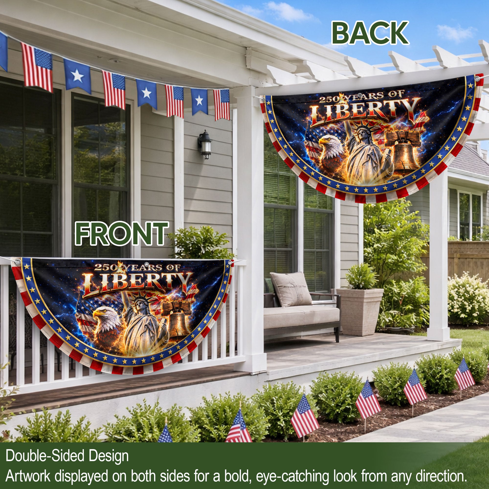 250 Years of Liberty Fence Flag Statue of Liberty Eagle Liberty Bell Banner