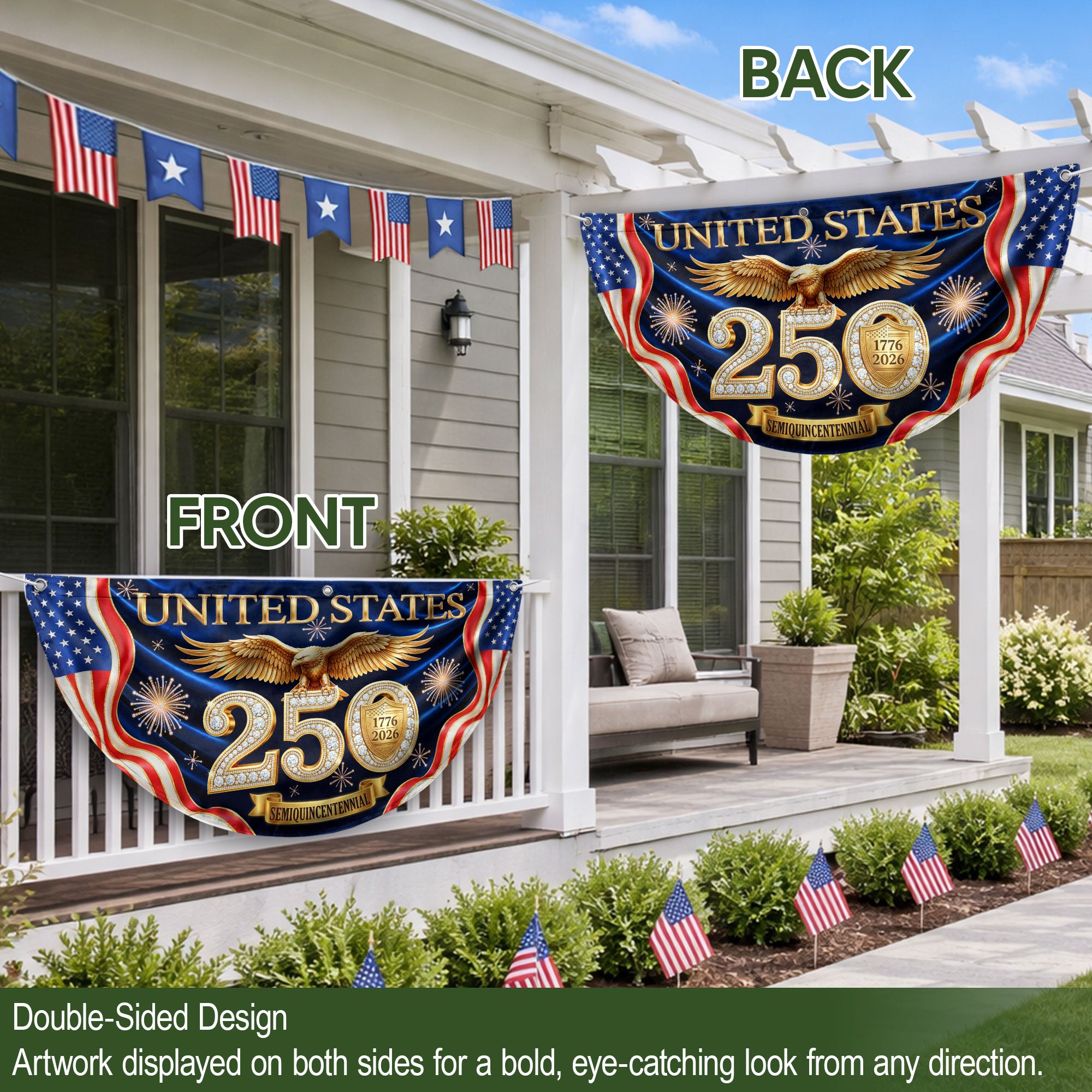 United States 250 Years Fence Flag 1776-2026 Patriotic Eagle Anniversary