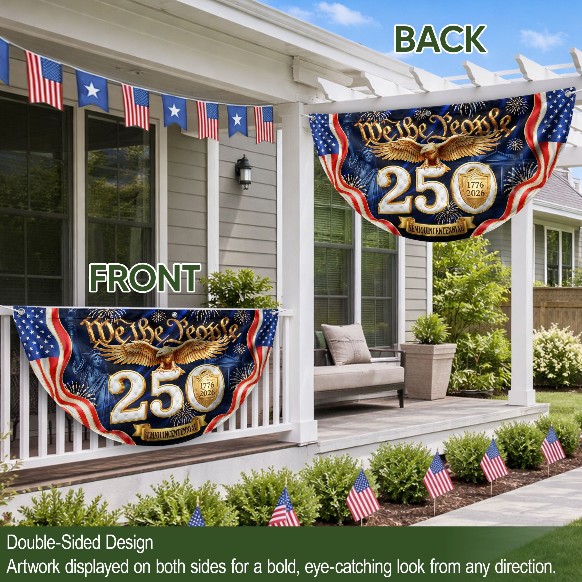 USA 1776-2026 Fence Banner 250 Years United States Anniversary Patriotic Eagle Outdoor Decor