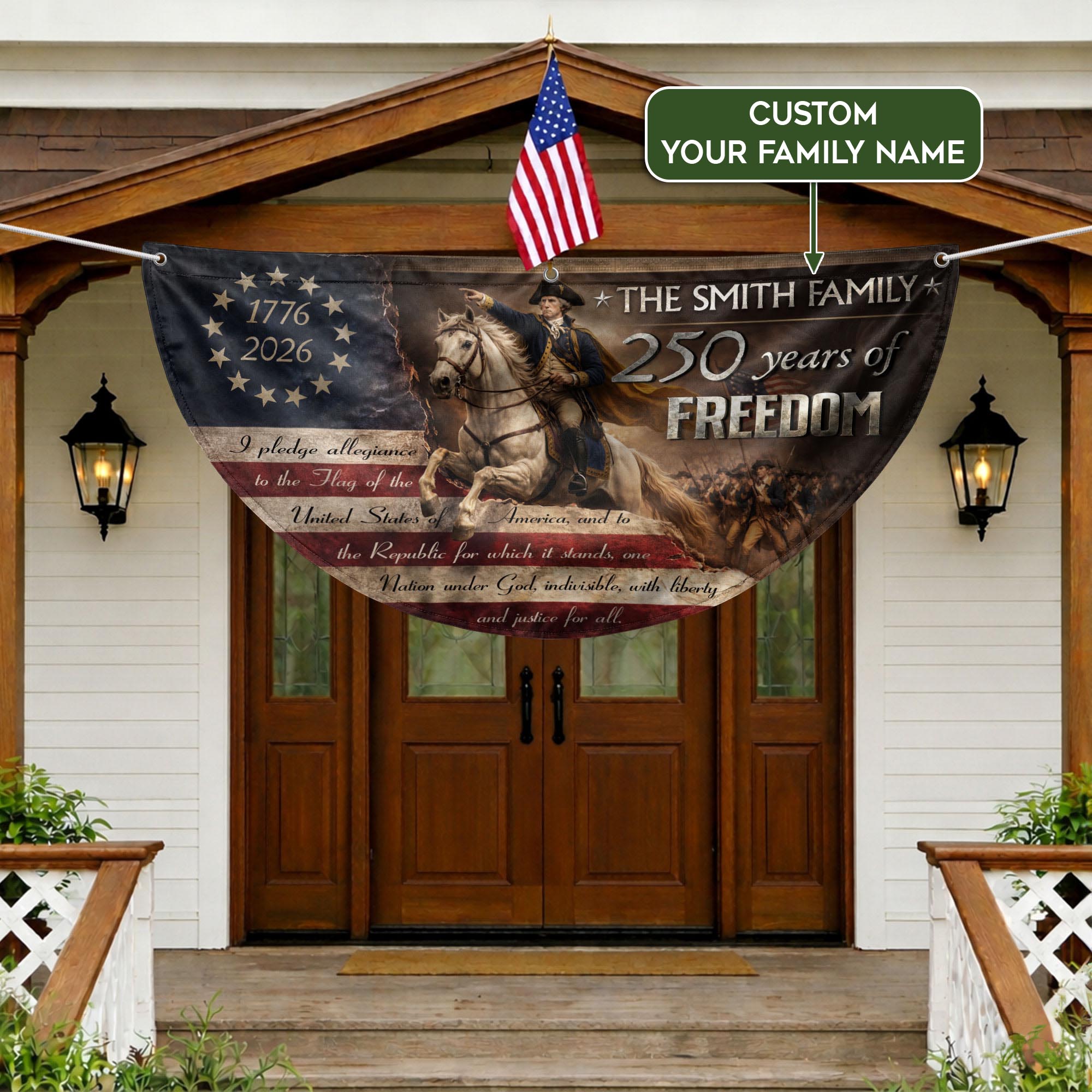 George Washington Fence Flag Custom Family Name 250 Years Freedom 1776-2026 Yard Decor