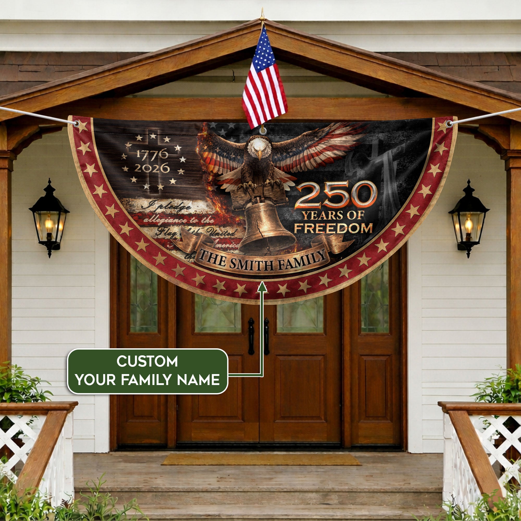 250 Anniversary USA Flag Fence Flag Custom Family Name Christian 250 Years Freedom Flag Design