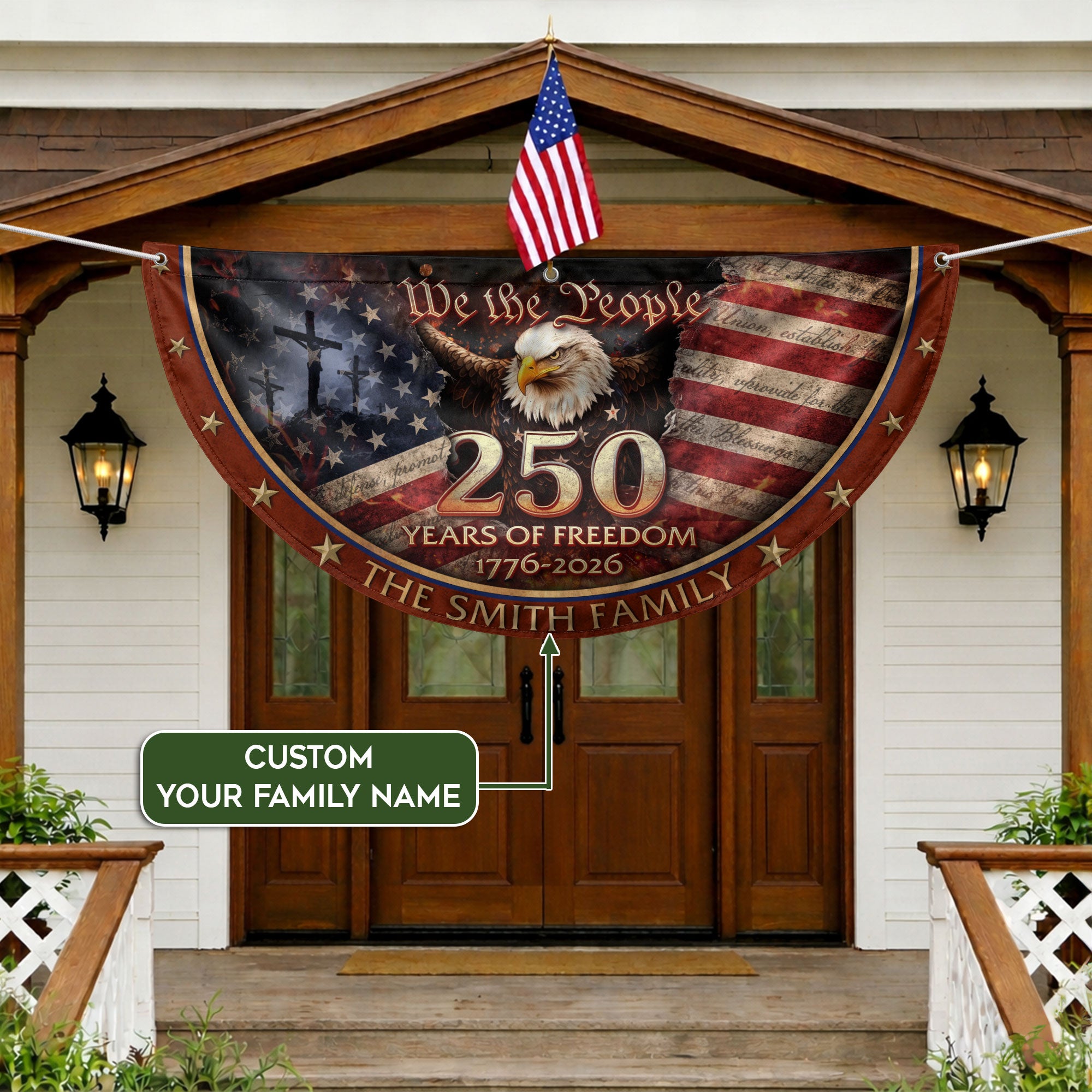 250 Christ Years of Freedom Flag Fence Flag Custom Family Name 250 Years Christian Flag American Flag with Cross Design