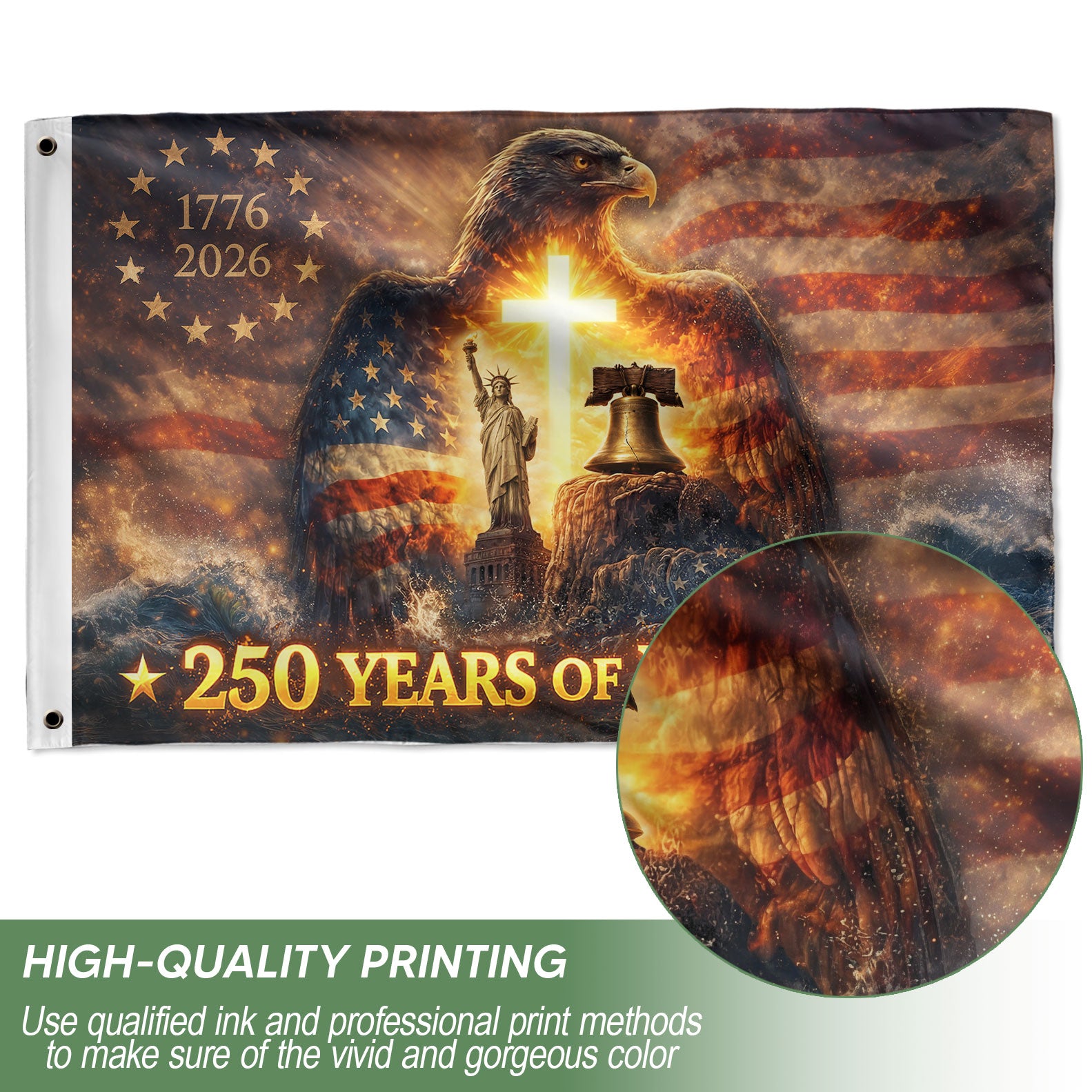 Christian Cross Eagle 250th Anniversary USA House Flag, 250 Years Freedom 1776–2026