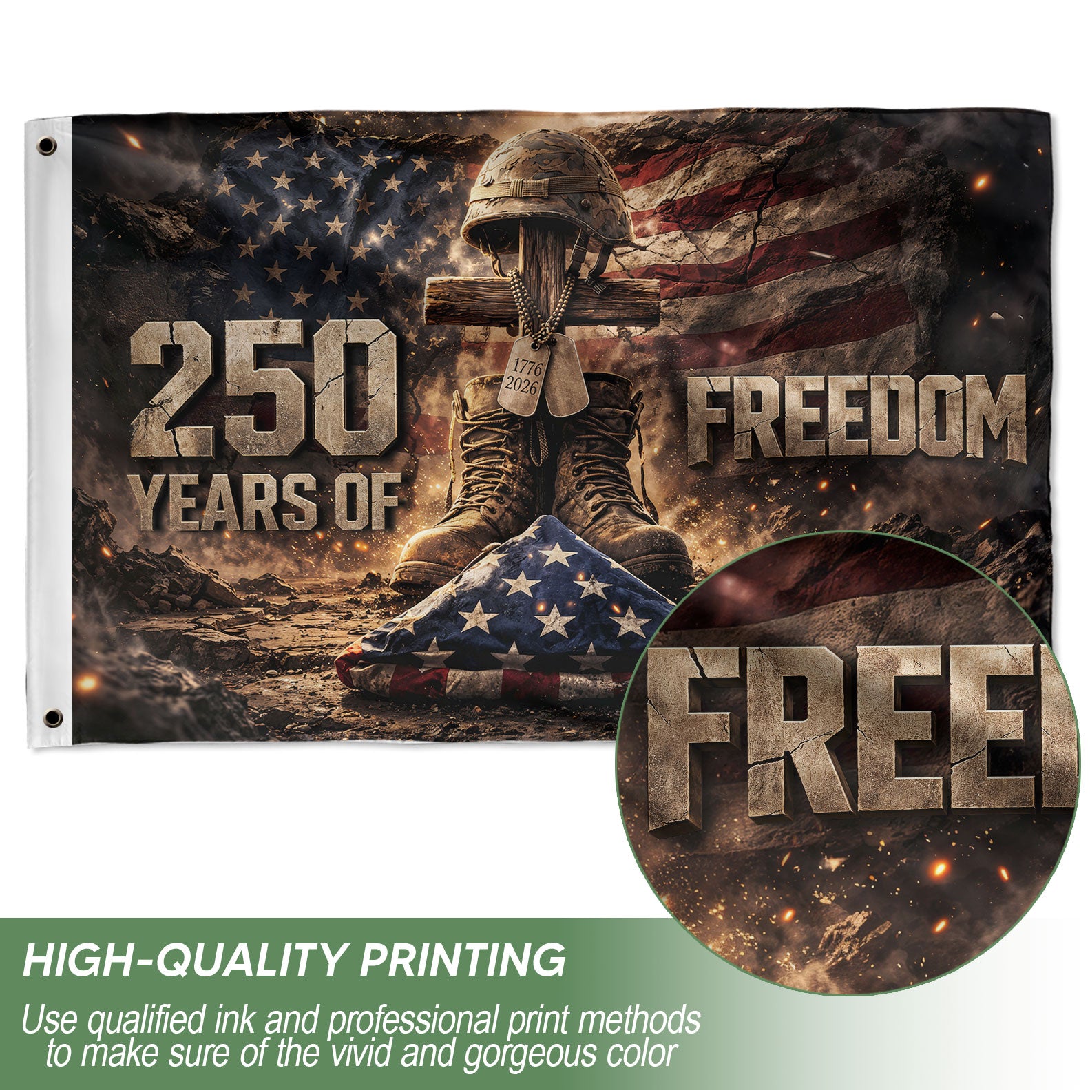 1776–2026 Christian Cross USA 250 Year Anniversary House Flag, 250 Years Freedom 1776–2026