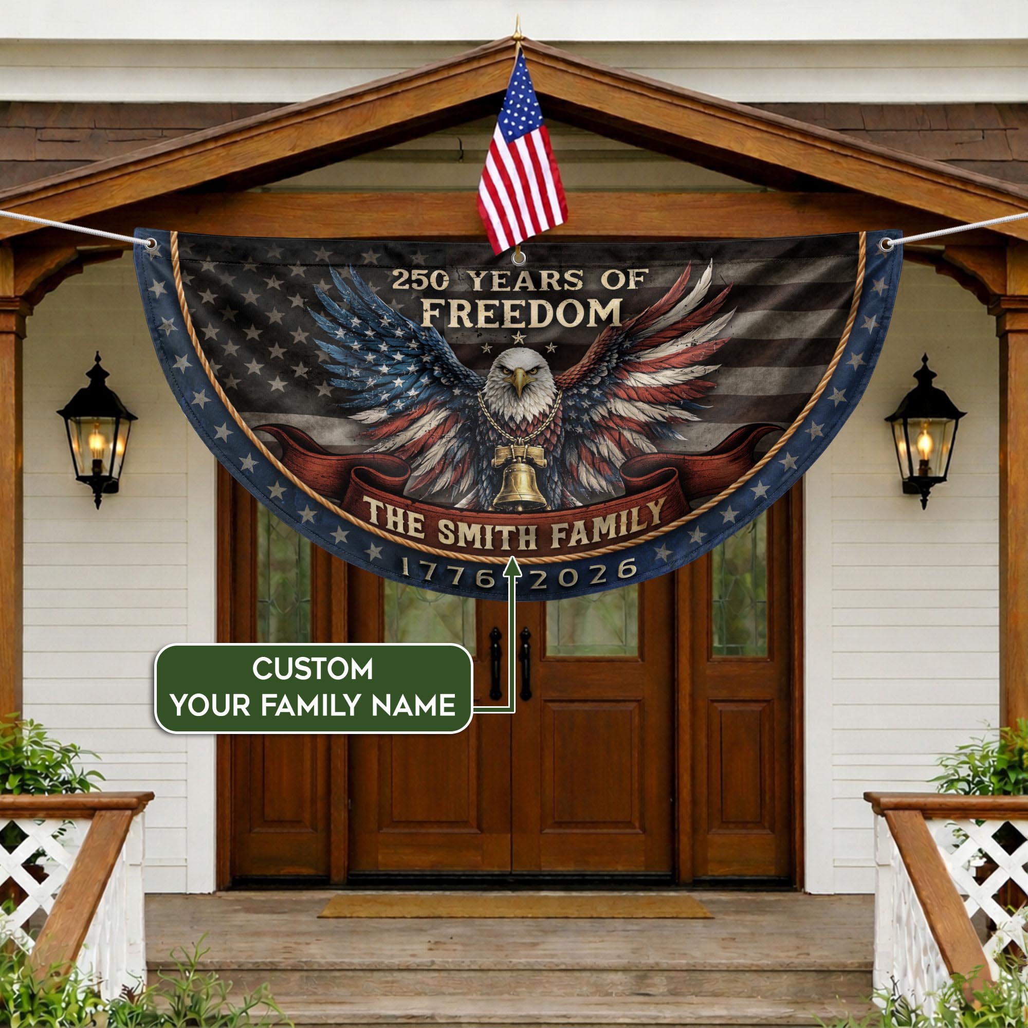 George Washington Vintage Fence Flag Custom Family Name 250 Years Freedom 1776-2026 Yard Decor