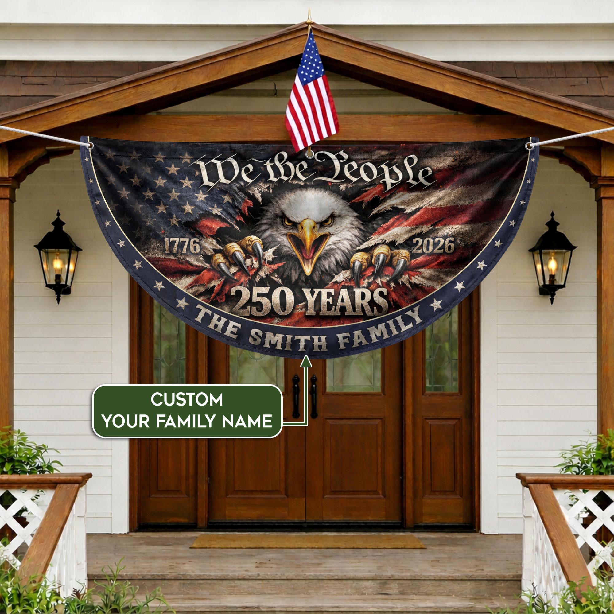 American Eagle Fence Flag Custom Family Name 250 Years Freedom 1776-2026 Patriotic Yard Decor