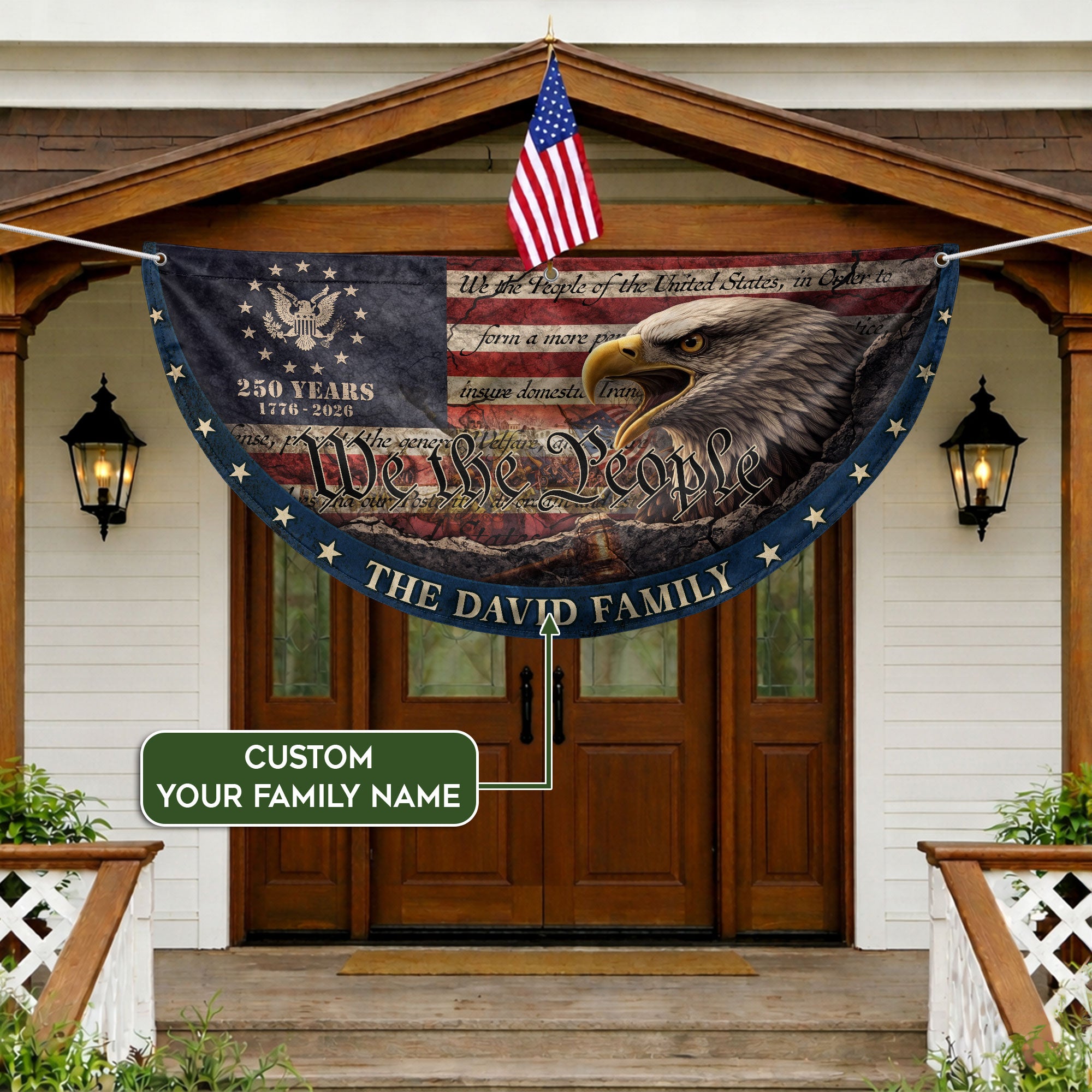 We The People Eagle Head Fence Flag Custom Family Name 250 Years Freedom 1776-2026 Patriotic Yard Decor