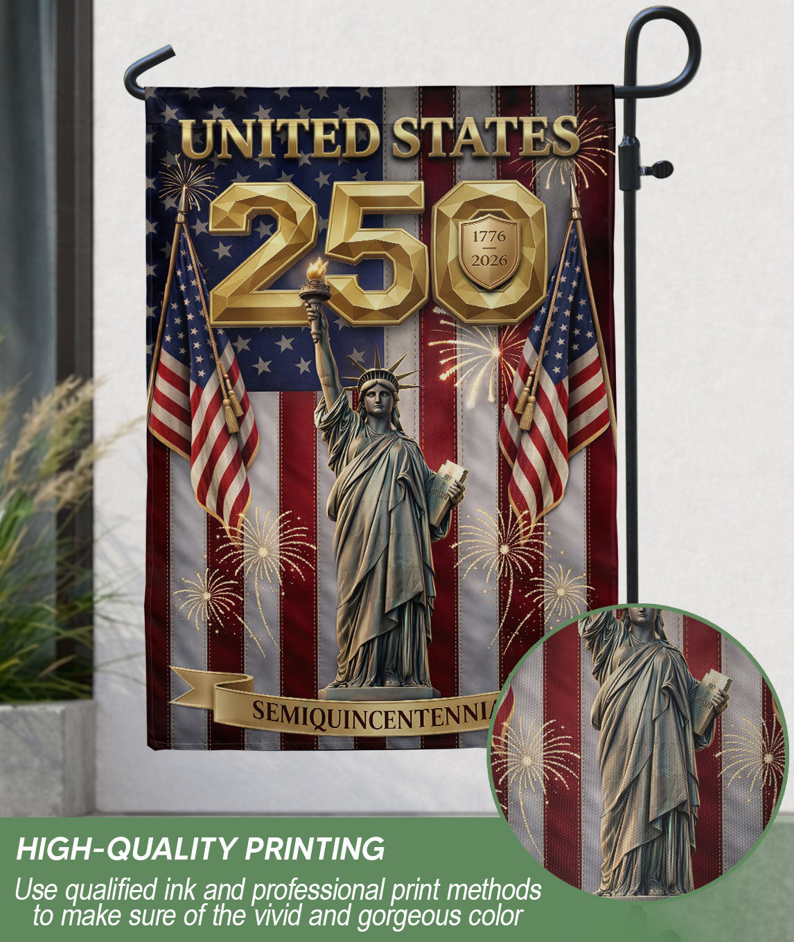 250th Anniversary House Flag United States Patriotic Banner Statue of Liberty 1776-2026