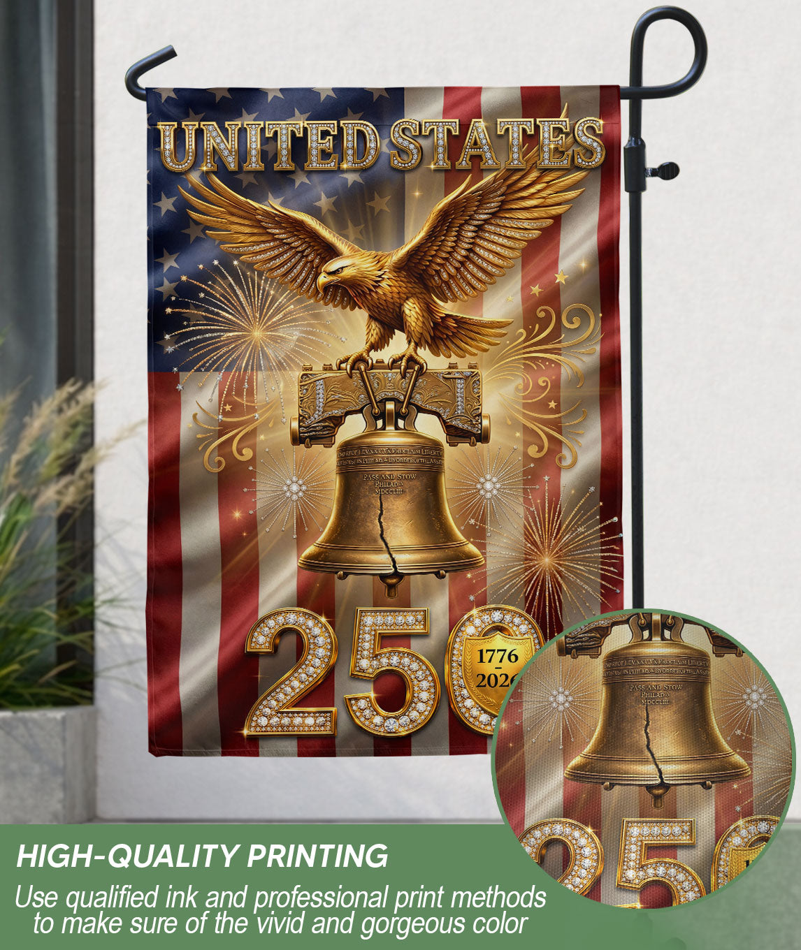 250th Anniversary House Flag USA Eagle Liberty Bell Patriotic Banner 1776-2026 Decor