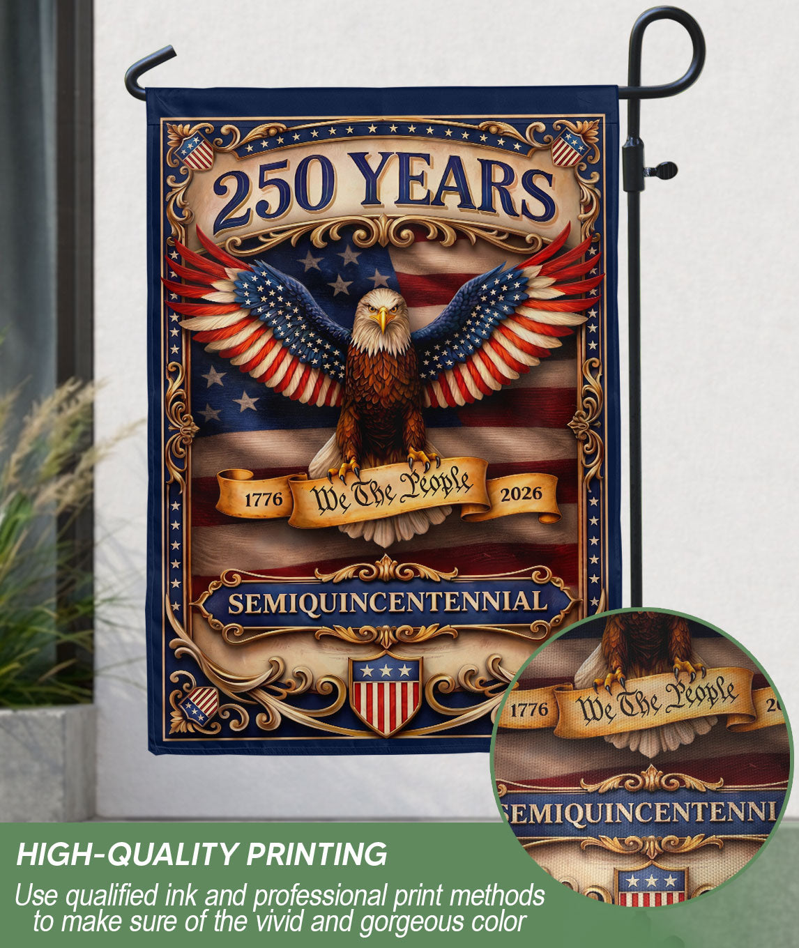 250 Years House Flag Patriotic Eagle We The People USA Banner 1776-2026 Outdoor Decor