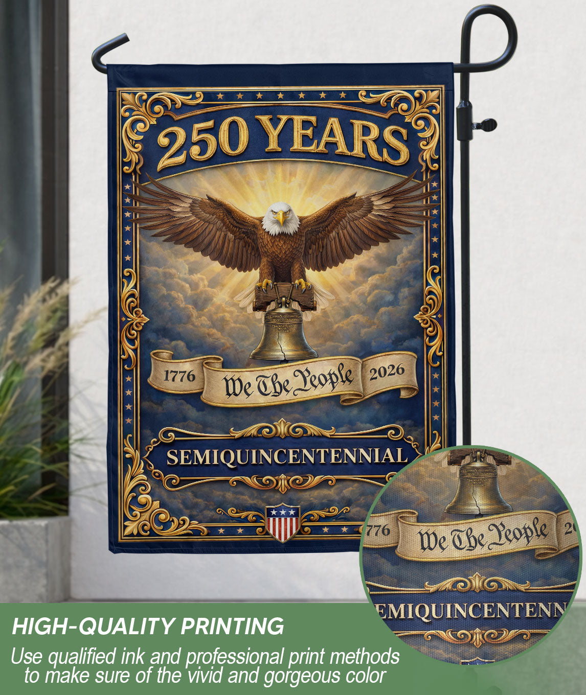 250 Years House Flag Patriotic Eagle Liberty Bell We The People 1776-2026 Outdoor Decor