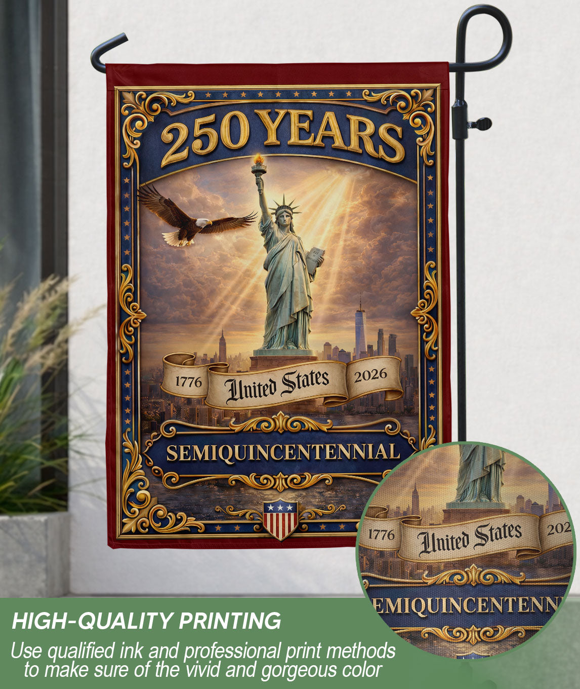 USA 250 Years Garden Flag - Statue of Liberty Patriotic Outdoor Decor 1776-2026