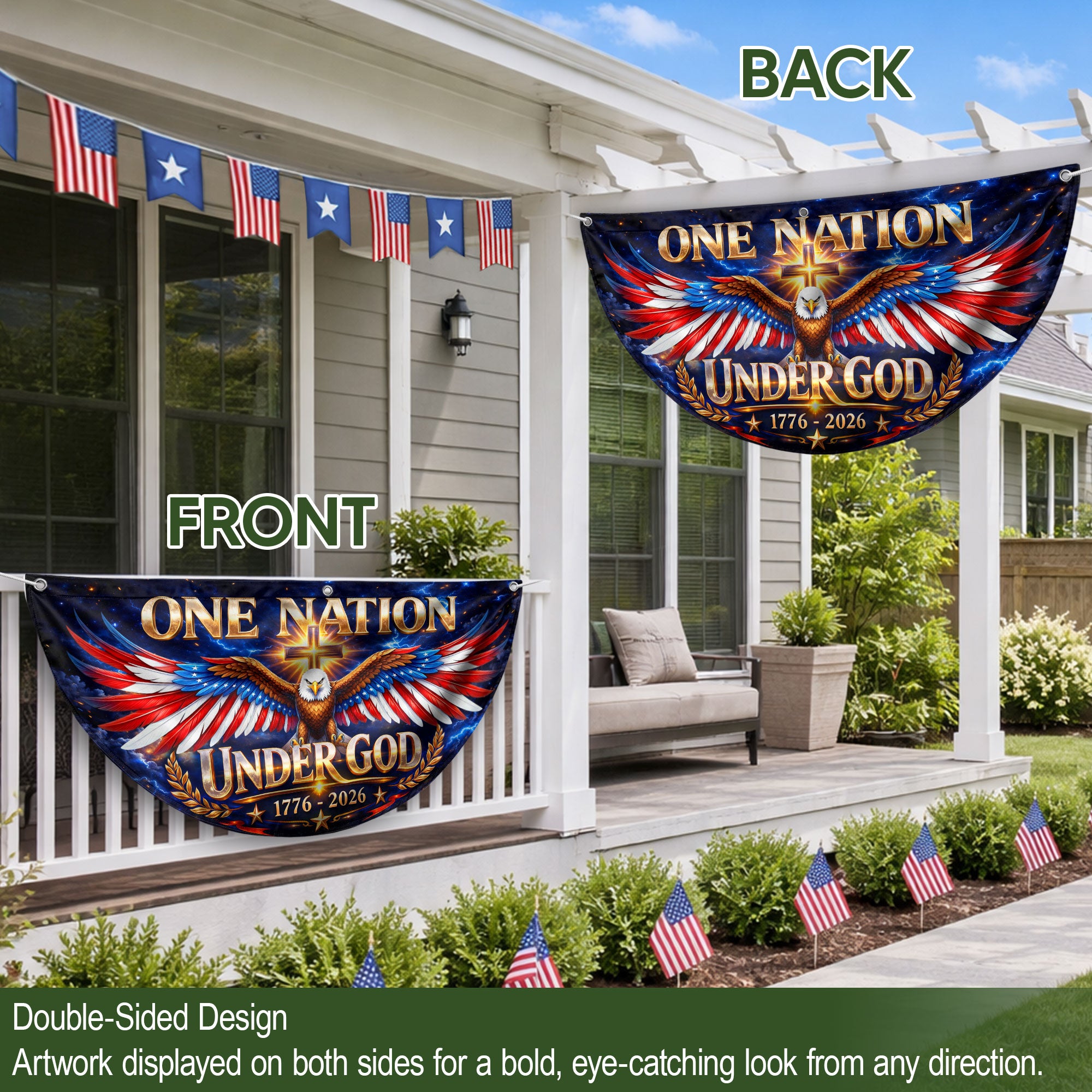 250 Years United States Fence Flag One Nation Under God 1776-2026 Patriotic Eagle Banner