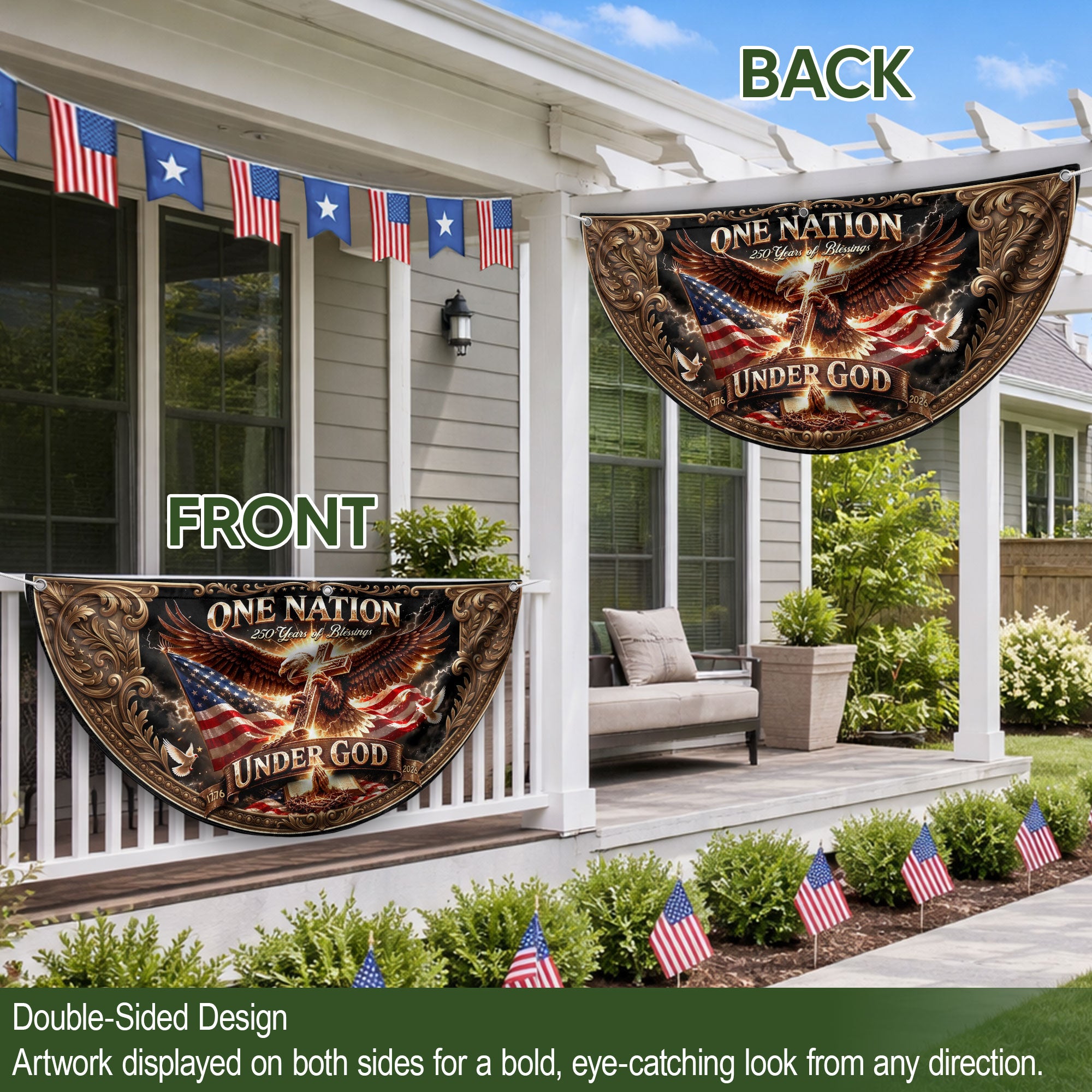 250 Years United States Fence Flag 1776-2026 Patriotic Eagle Liberty Outdoor Banner